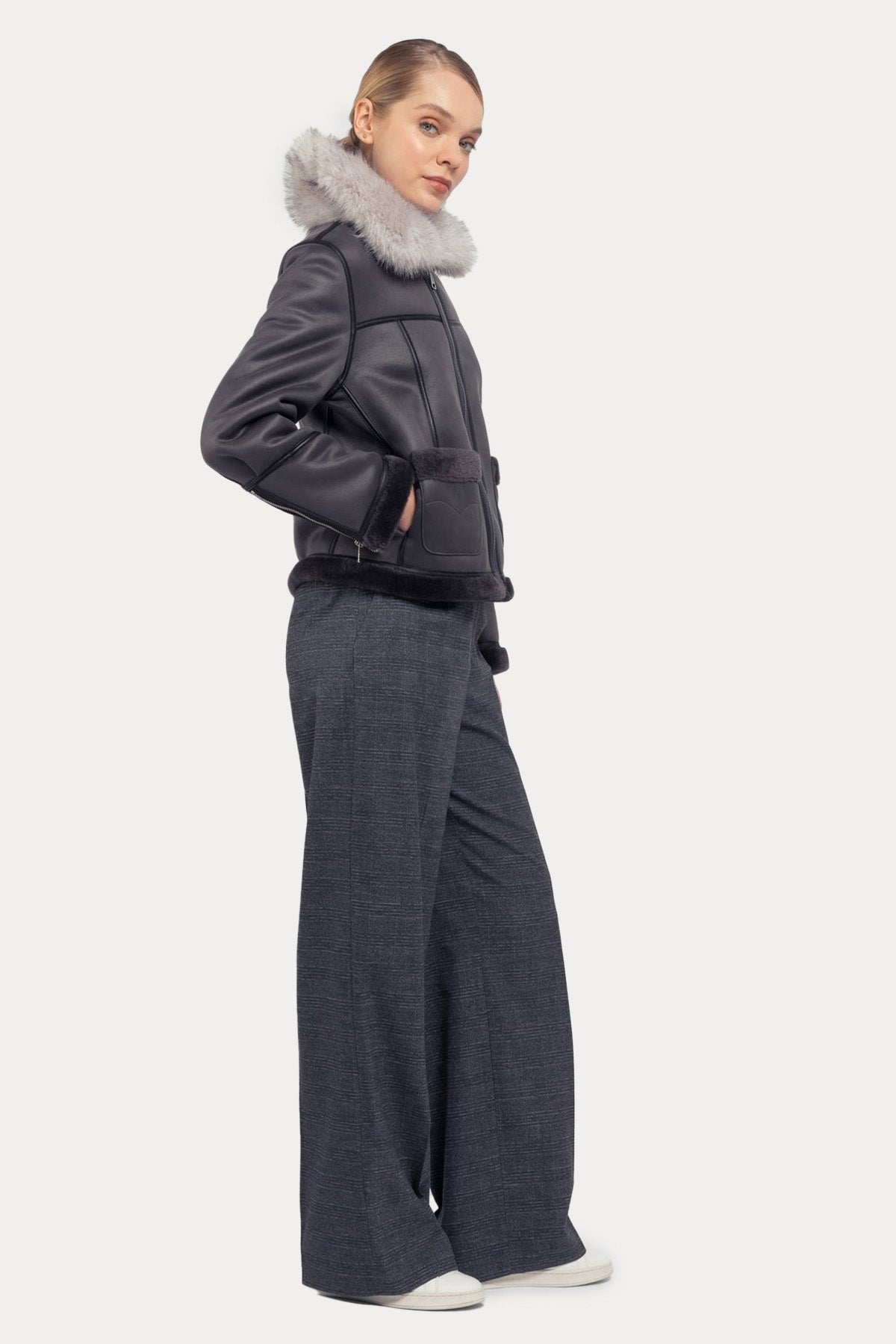 Urbancode Çift Taraflı Eko Kürklü Deri Mont-Libas Trendy Fashion Store