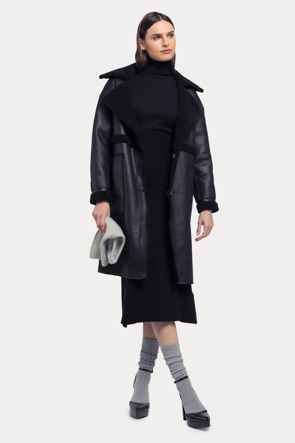 Urbancode Çift Taraflı Eko Kürklü Deri Manto-Libas Trendy Fashion Store