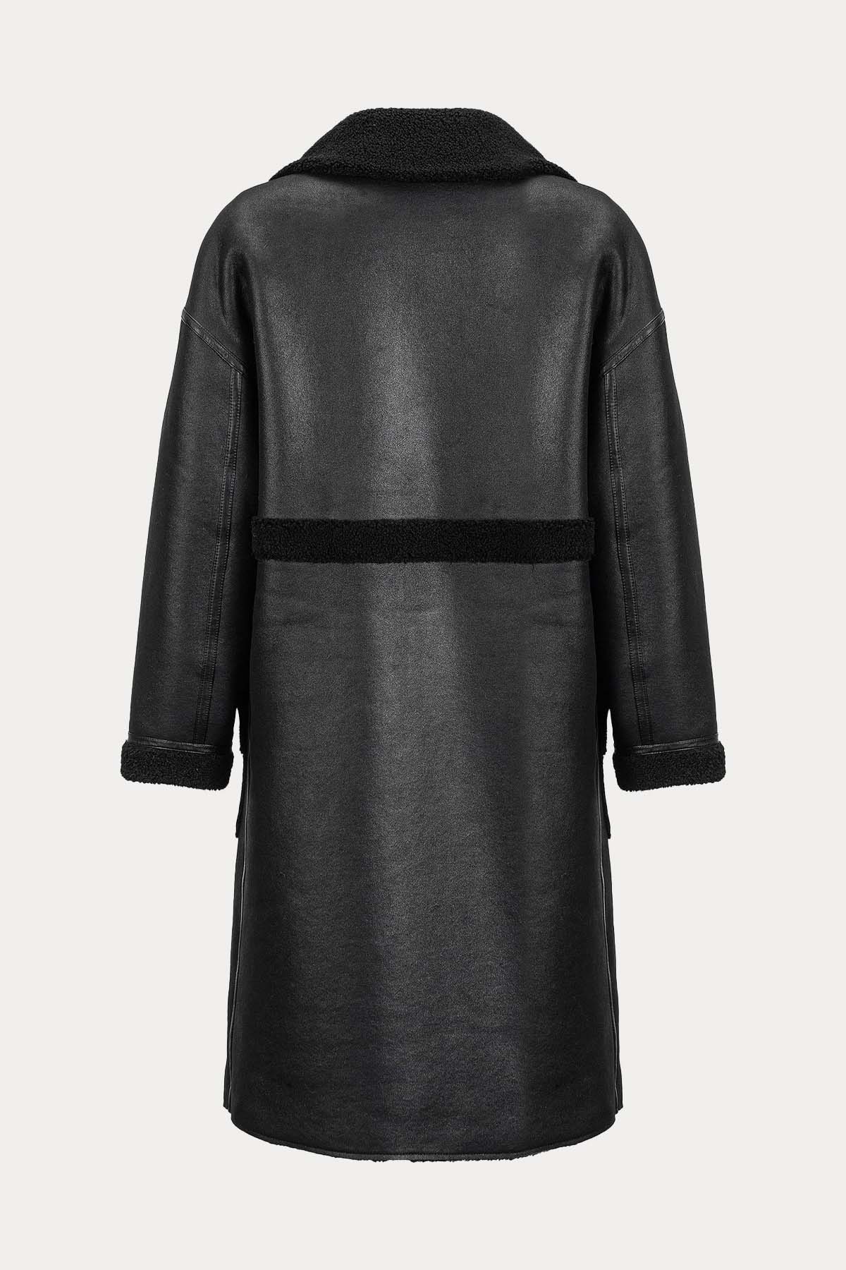 Urbancode Çift Taraflı Eko Kürklü Deri Manto-Libas Trendy Fashion Store