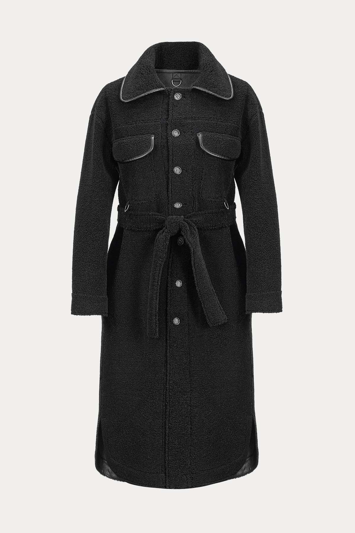 Urbancode Çift Taraflı Kuşaklı Eko Kürklü Deri Manto-Libas Trendy Fashion Store