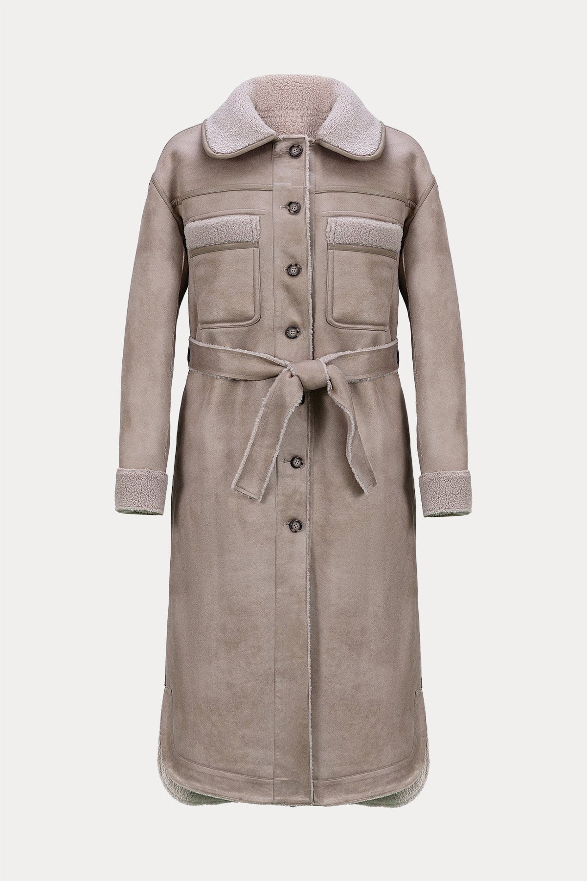 Urbancode Çift Taraflı Kuşaklı Eko Kürklü Deri Manto-Libas Trendy Fashion Store