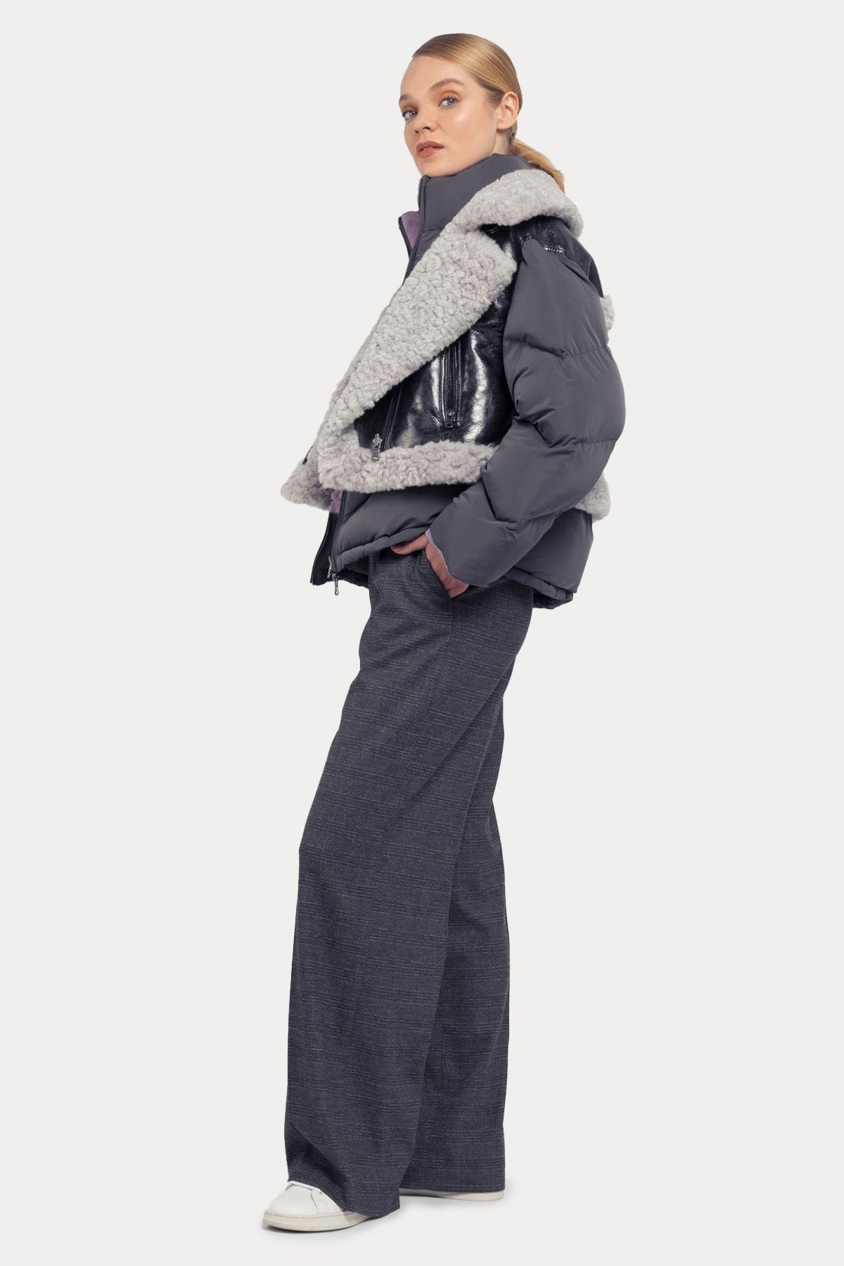 Urbancode Çift Taraflı Eko Kürklü Deri Detaylı Puffer Mont-Libas Trendy Fashion Store