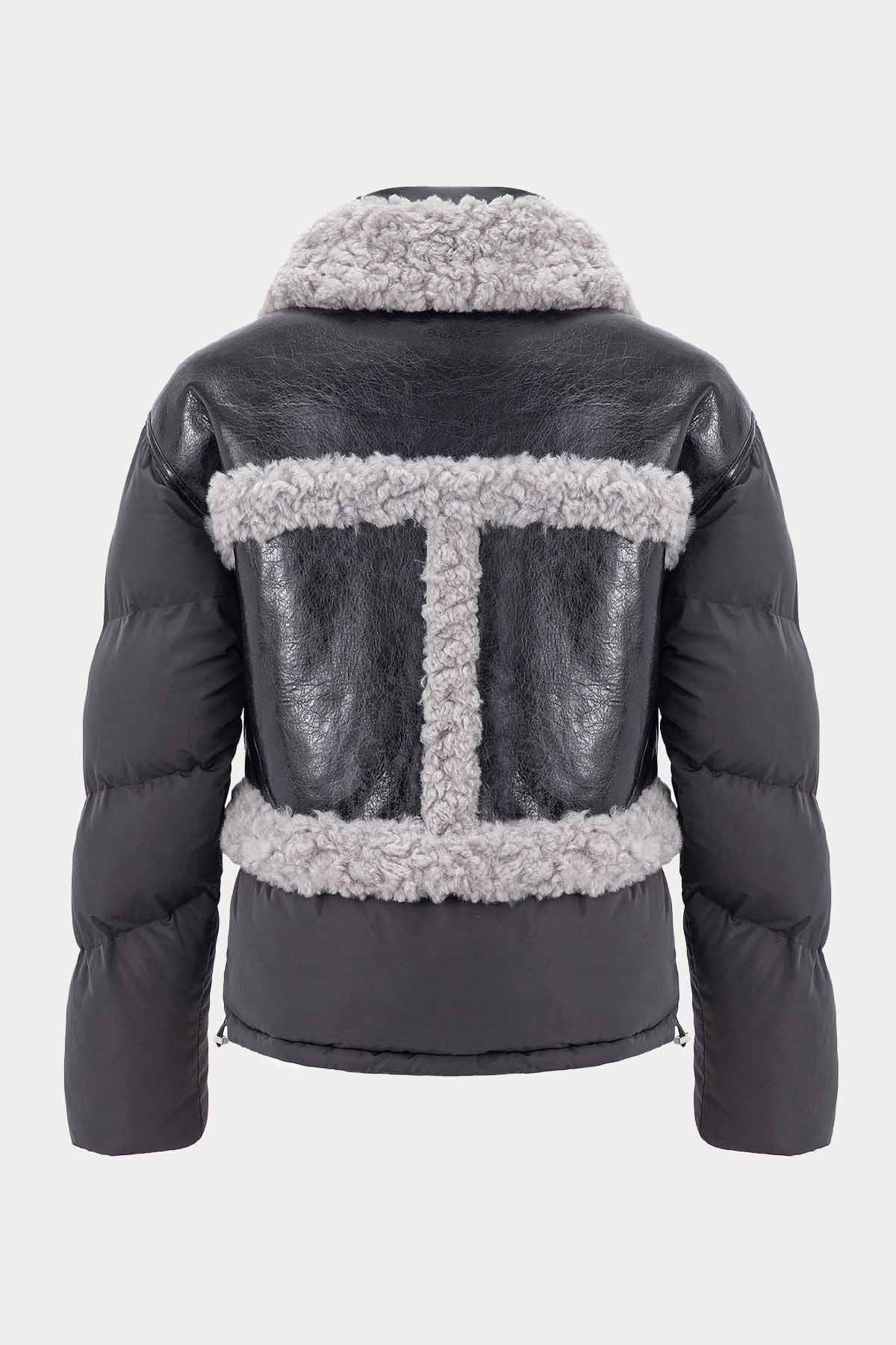 Urbancode Çift Taraflı Eko Kürklü Deri Detaylı Puffer Mont-Libas Trendy Fashion Store