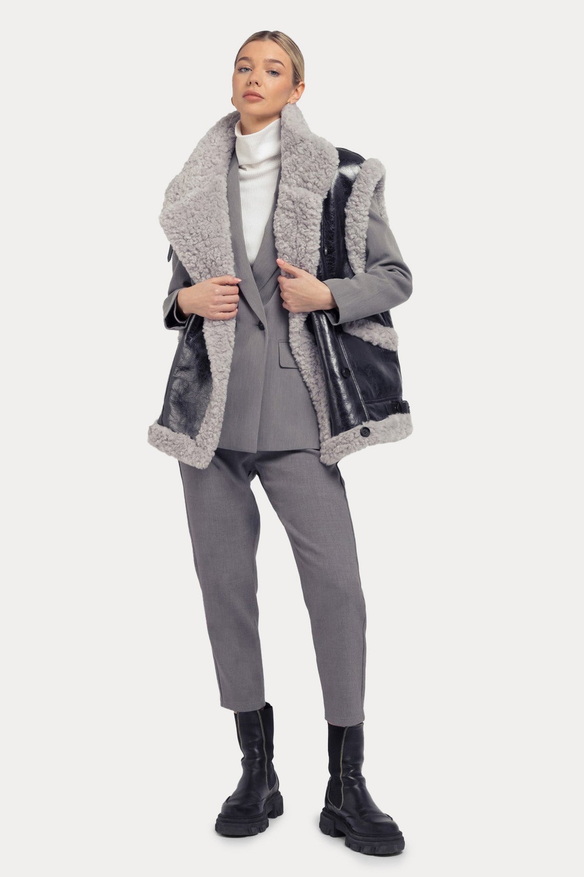 Urbancode Çift Taraflı Eko Kürklü Deri Yelek-Libas Trendy Fashion Store