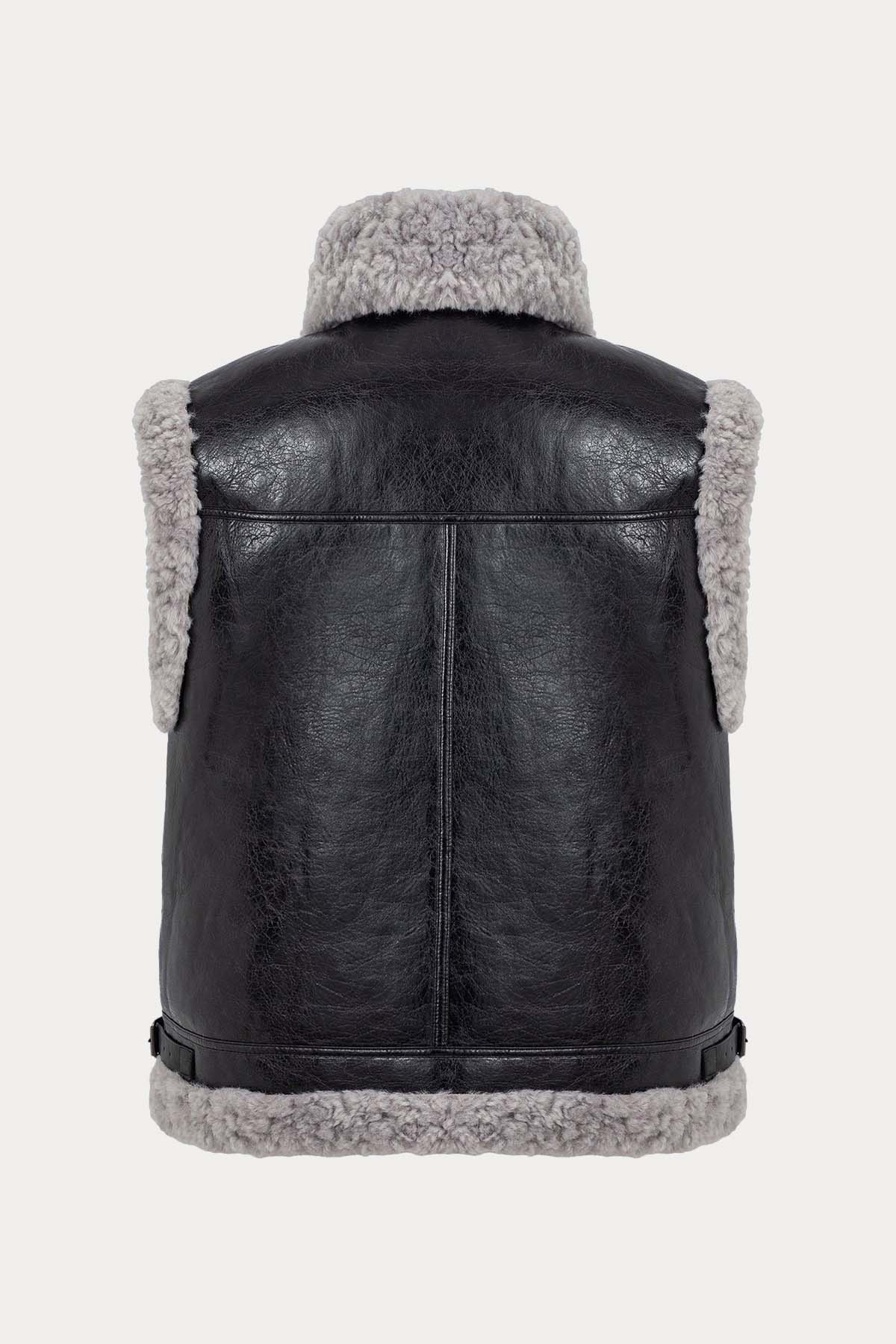 Urbancode Çift Taraflı Eko Kürklü Deri Yelek-Libas Trendy Fashion Store