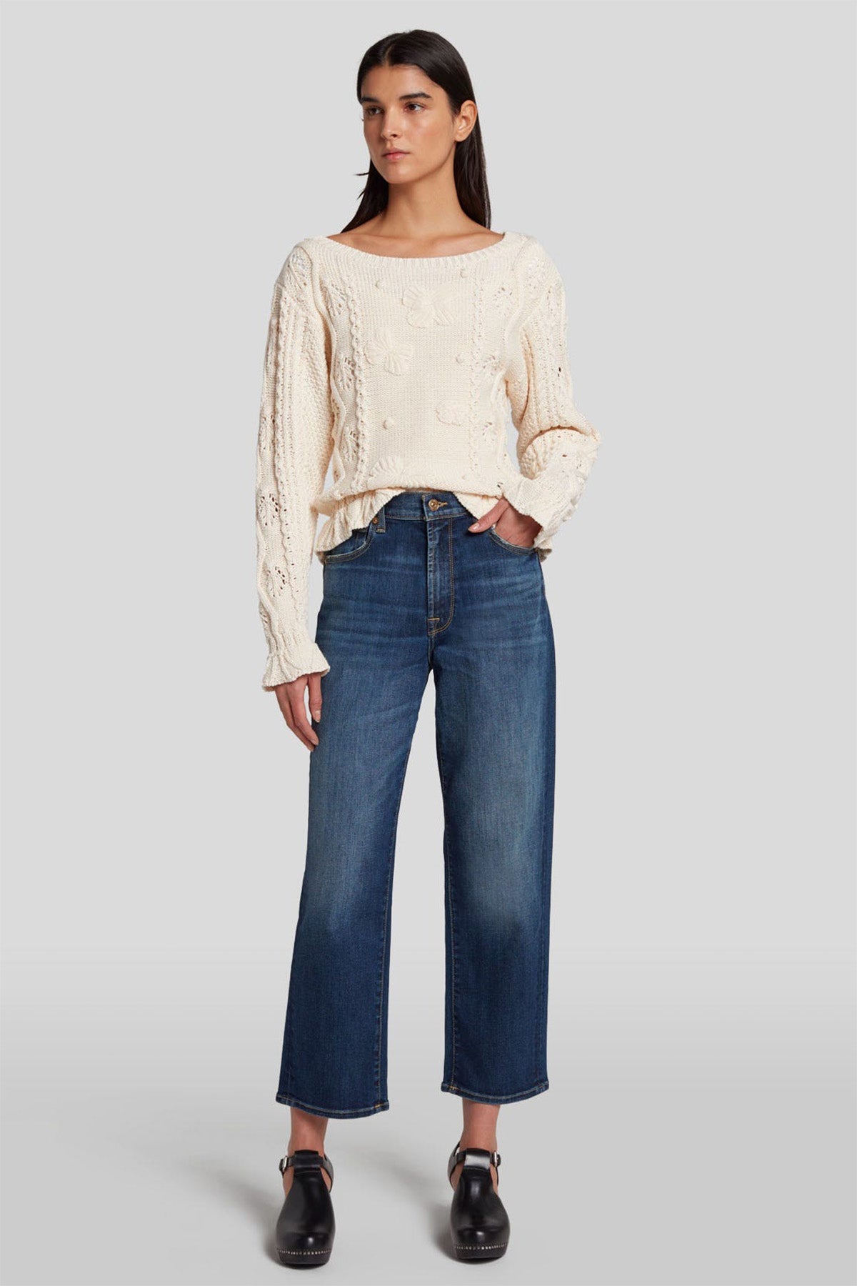 7 For All Mankind Modern Straight Fit Crop Paça Jeans-Libas Trendy Fashion Store