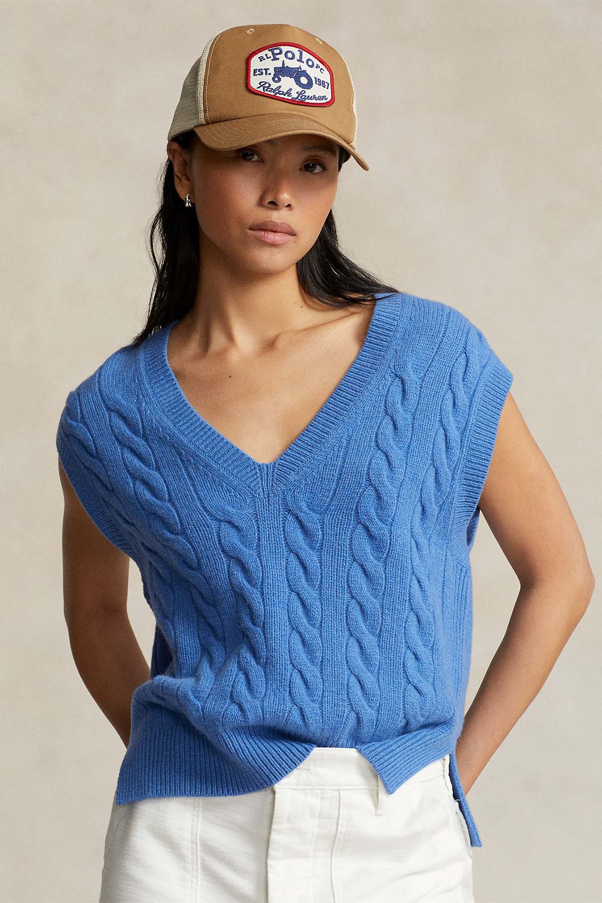 Polo Ralph Lauren V Yaka Kaşmirli Saç Örgü Yün Triko Yelek-Libas Trendy Fashion Store