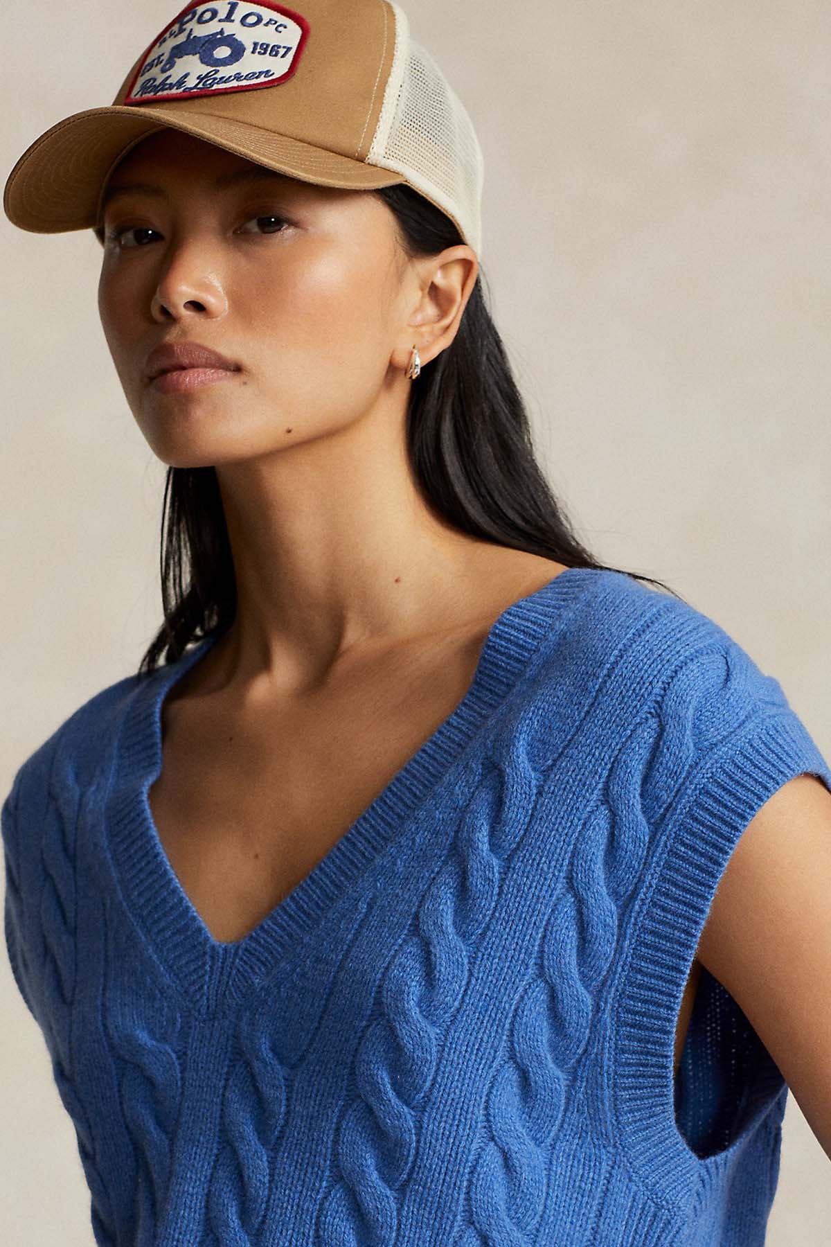 Polo Ralph Lauren V Yaka Kaşmirli Saç Örgü Yün Triko Yelek-Libas Trendy Fashion Store