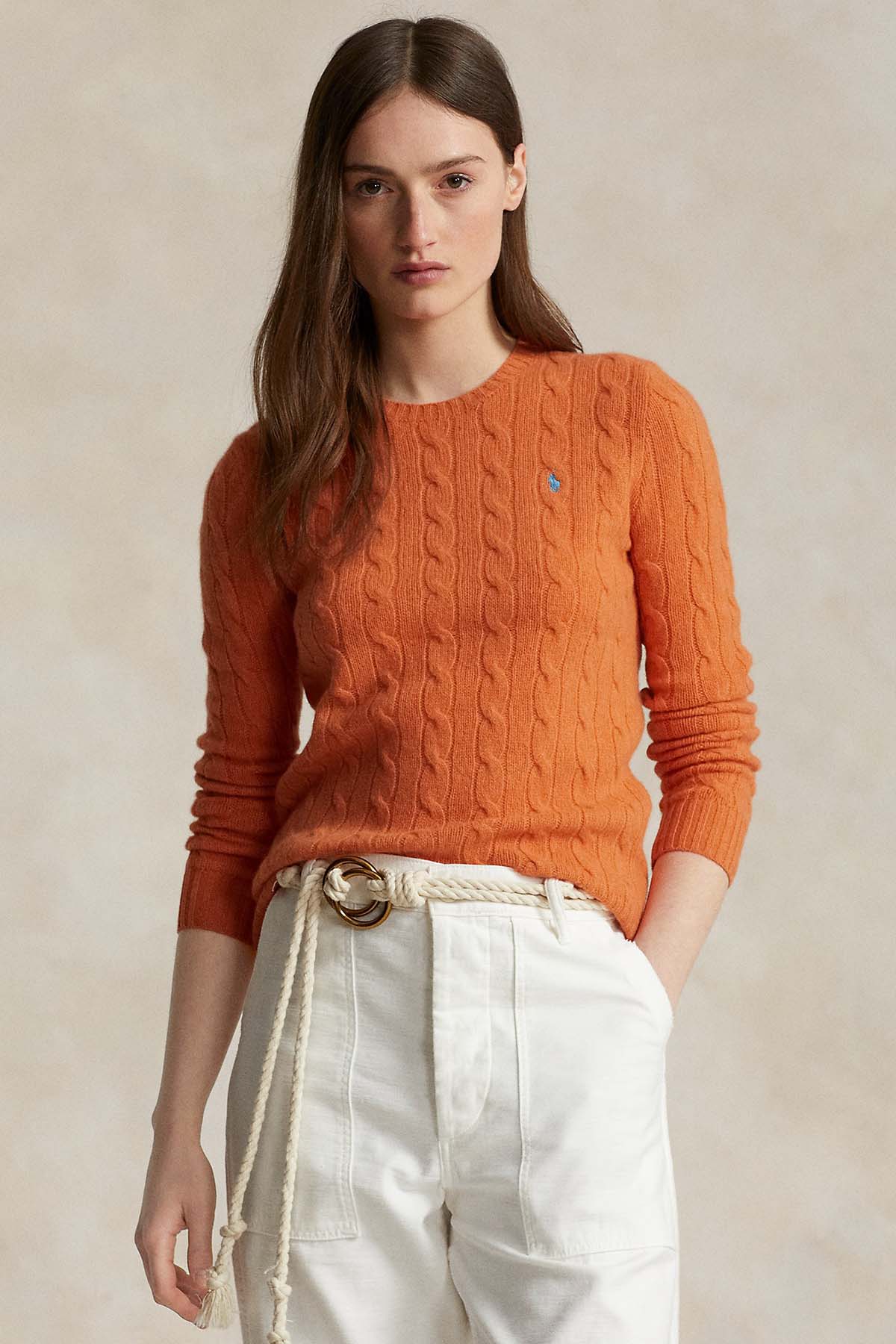 Polo Ralph Lauren Kaşmirli Slim Fit Yuvarlak Yaka Saç Örgü Yün Triko-Libas Trendy Fashion Store