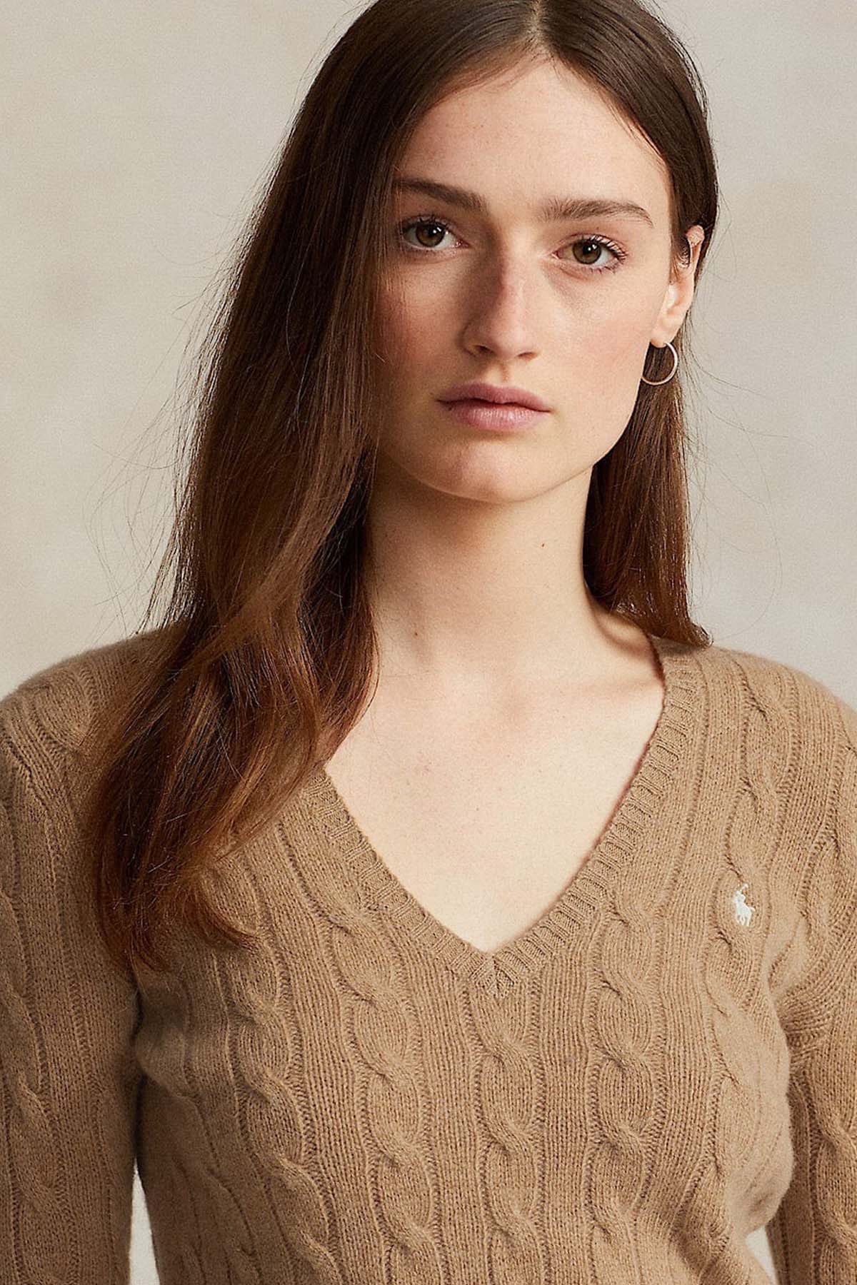 Polo Ralph Lauren Kaşmirli Slim Fit V Yaka Saç Örgü Yün Triko-Libas Trendy Fashion Store