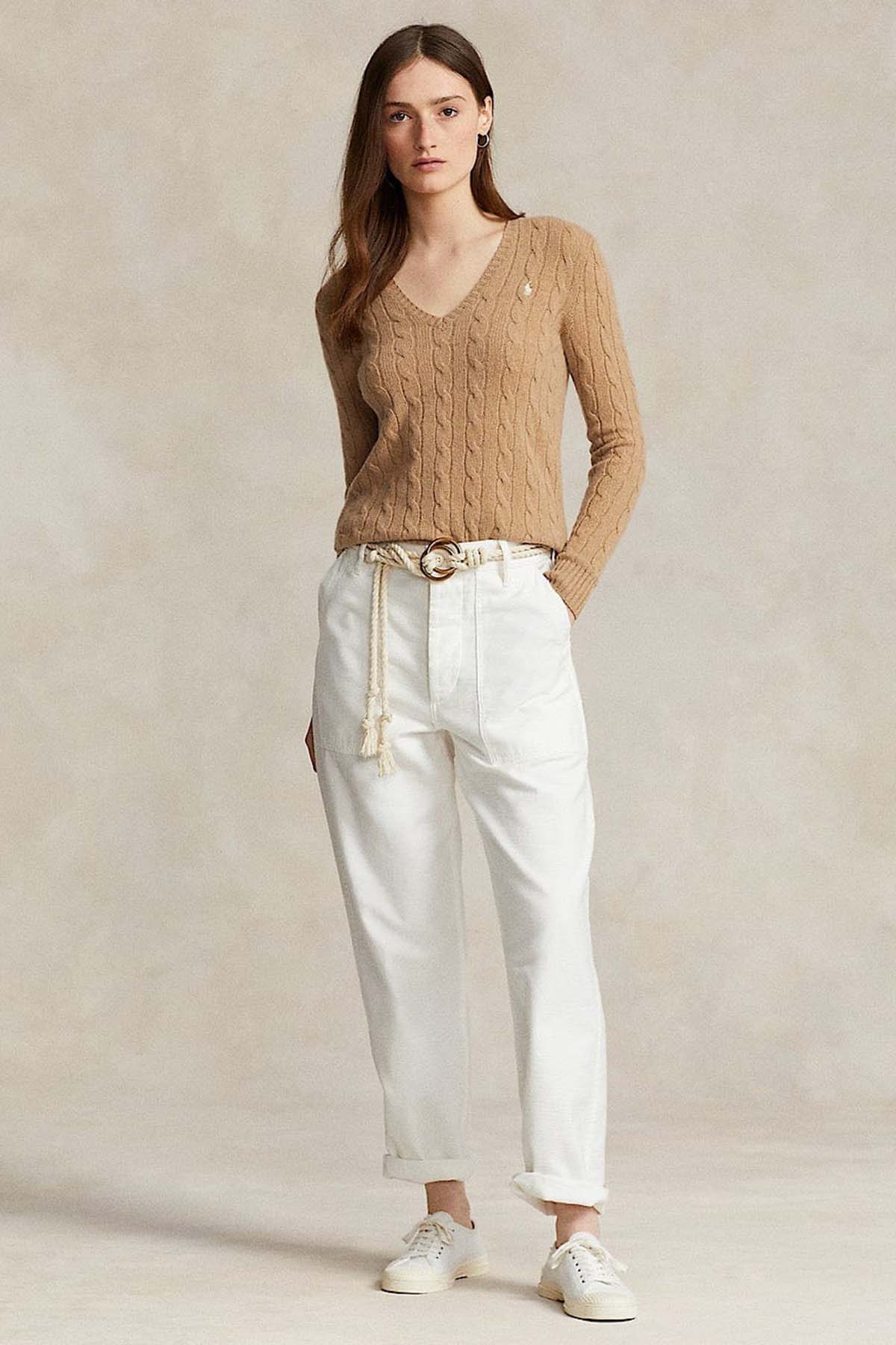 Polo Ralph Lauren Kaşmirli Slim Fit V Yaka Saç Örgü Yün Triko-Libas Trendy Fashion Store