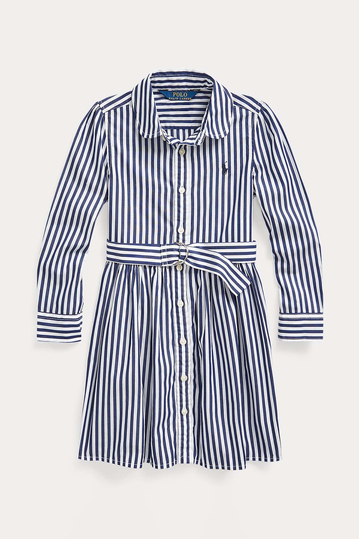 Polo Ralph Lauren Kids 2-4 Yaş Kız Çocuk Kemerli Çizgili Gömlek Elbise-Libas Trendy Fashion Store