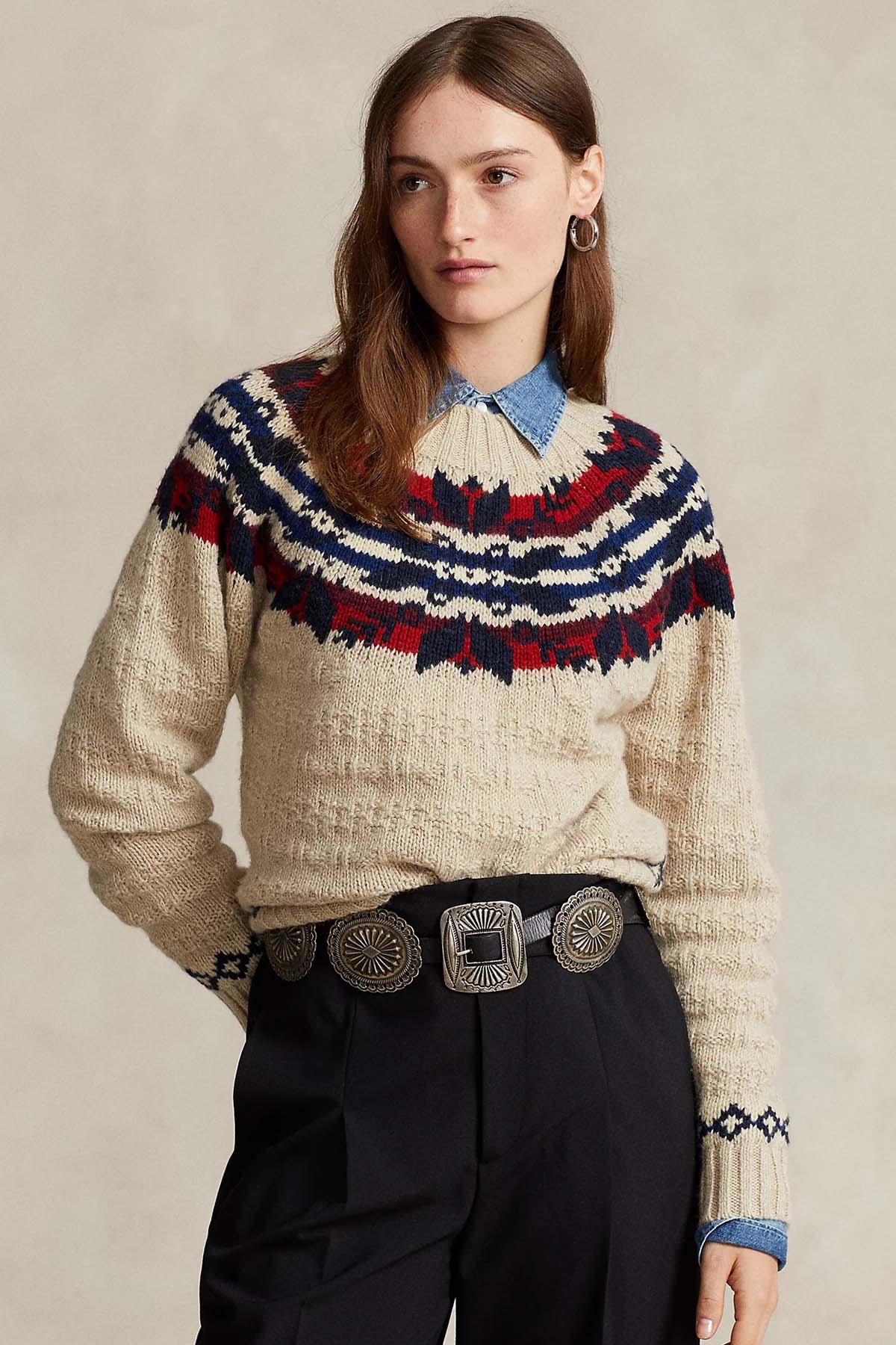 Polo Ralph Lauren Fire Isle Desenli Ketenli Yün Örgü Triko-Libas Trendy Fashion Store