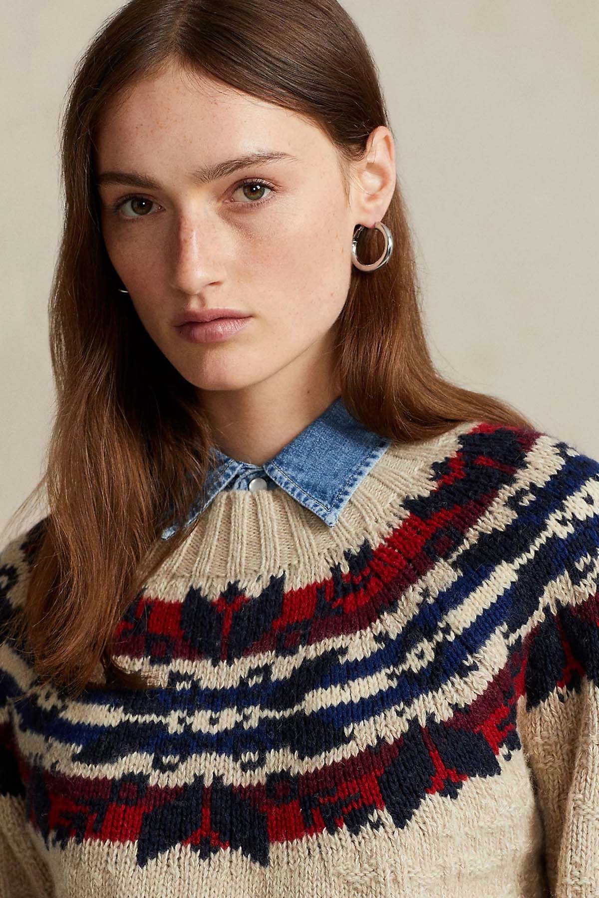 Polo Ralph Lauren Fire Isle Desenli Ketenli Yün Örgü Triko-Libas Trendy Fashion Store