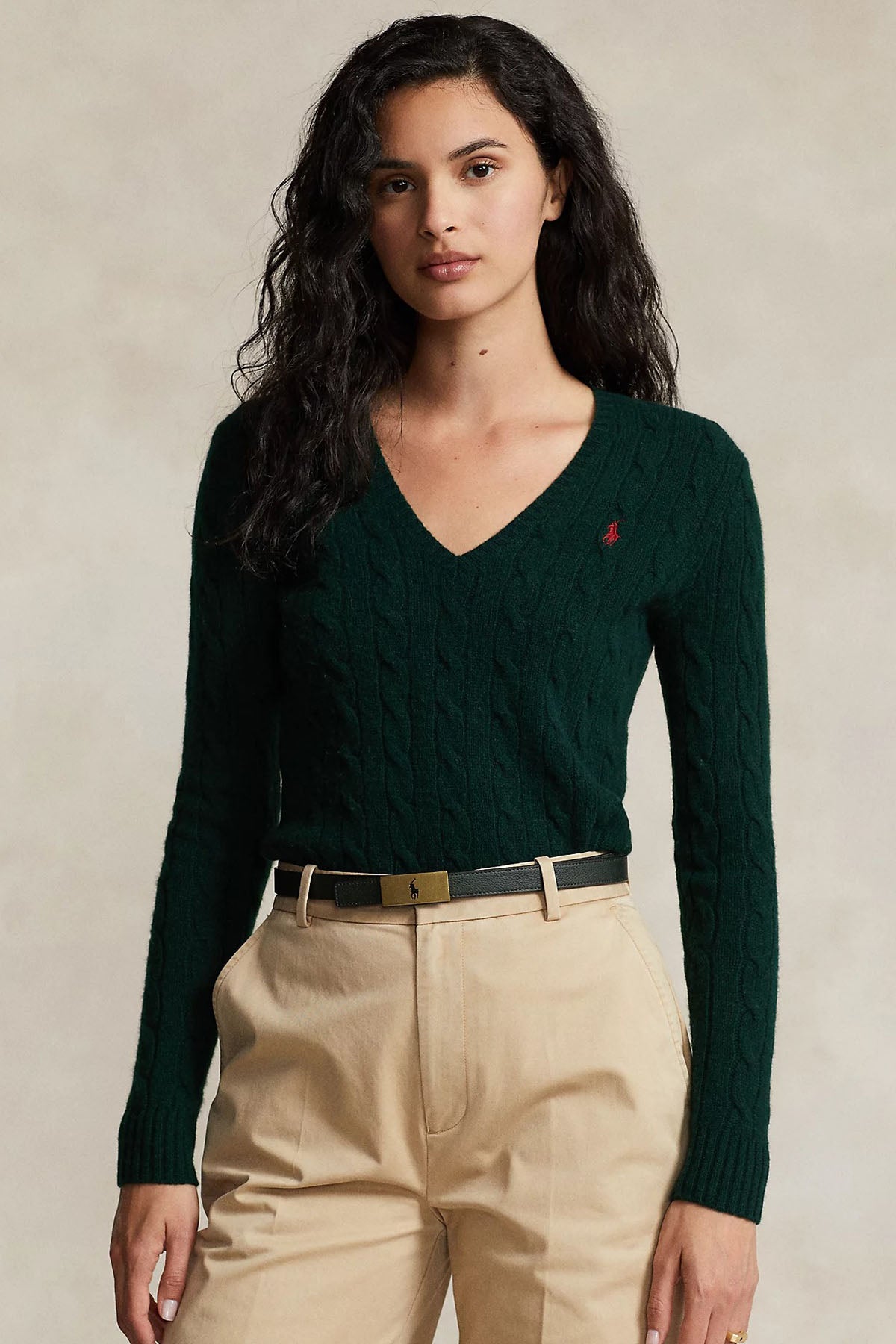 Polo Ralph Lauren Kaşmirli Slim Fit V Yaka Saç Örgü Yün Triko-Libas Trendy Fashion Store