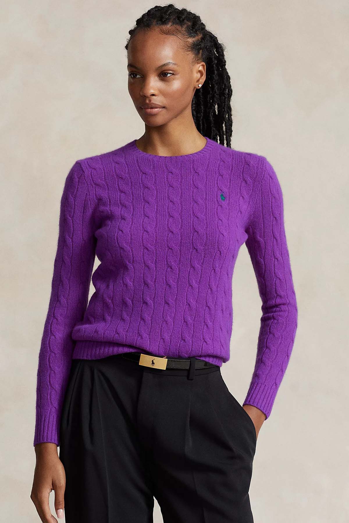 Polo Ralph Lauren Kaşmirli Slim Fit Yuvarlak Yaka Saç Örgü Yün Triko-Libas Trendy Fashion Store