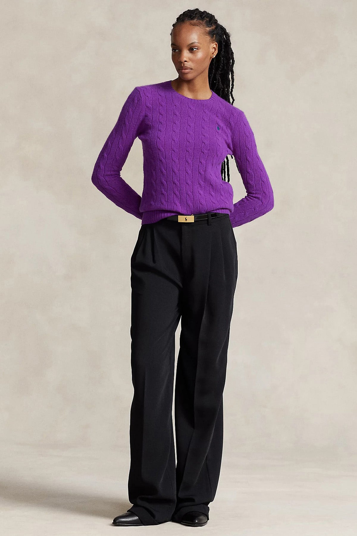 Polo Ralph Lauren Kaşmirli Slim Fit Yuvarlak Yaka Saç Örgü Yün Triko-Libas Trendy Fashion Store