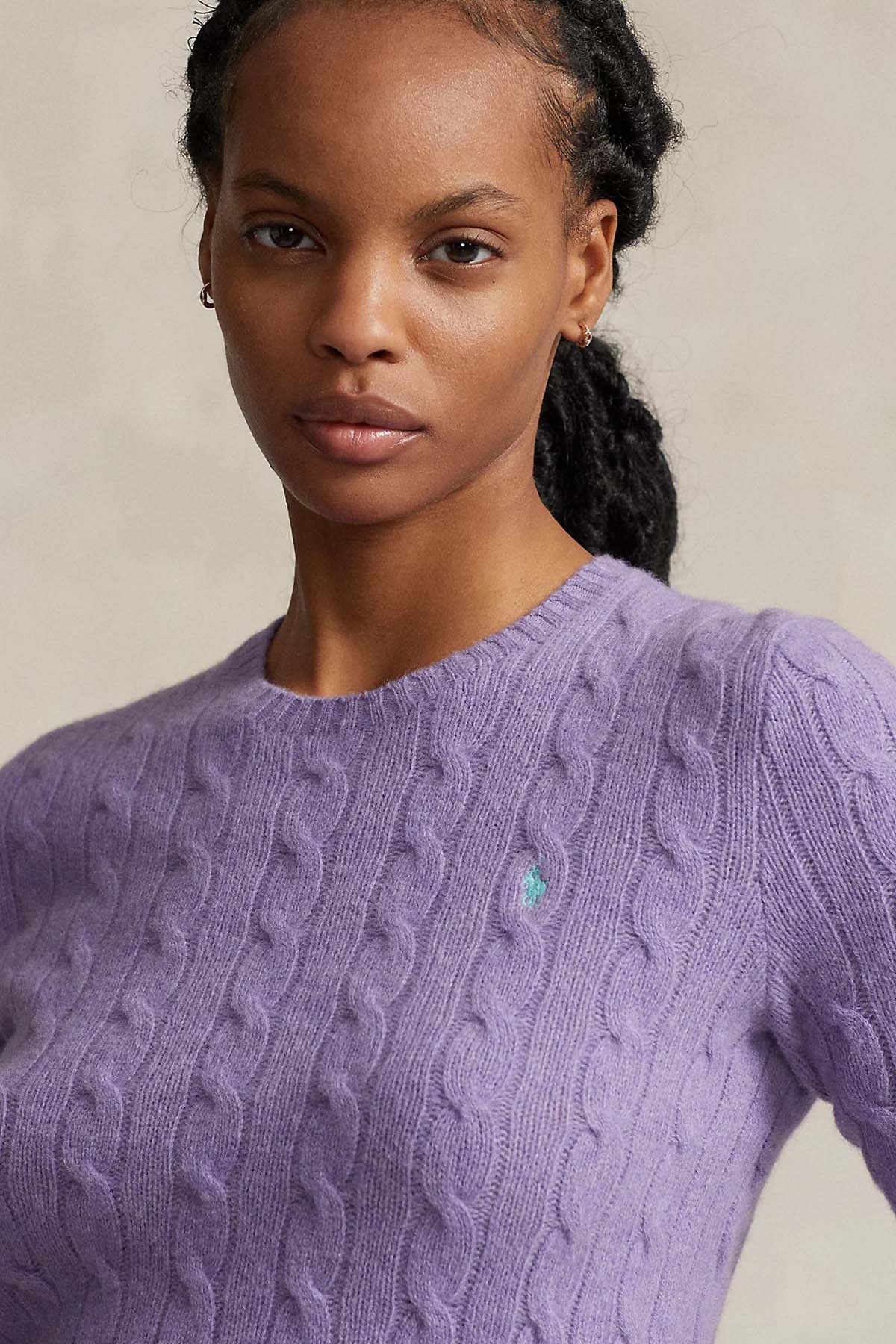 Polo Ralph Lauren Kaşmirli Slim Fit Yuvarlak Yaka Saç Örgü Yün Triko-Libas Trendy Fashion Store