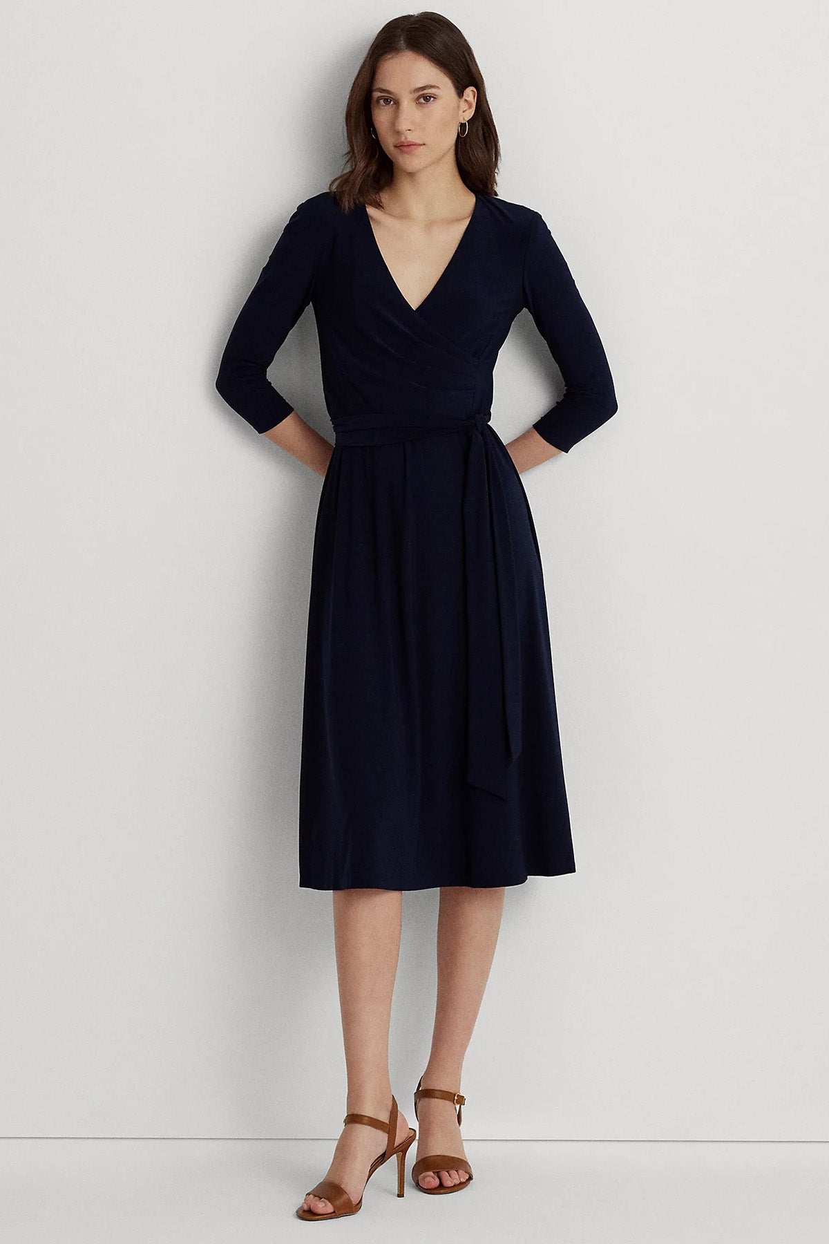 Polo Ralph Lauren V Yaka Belden Kuşaklı Midi Elbise-Libas Trendy Fashion Store