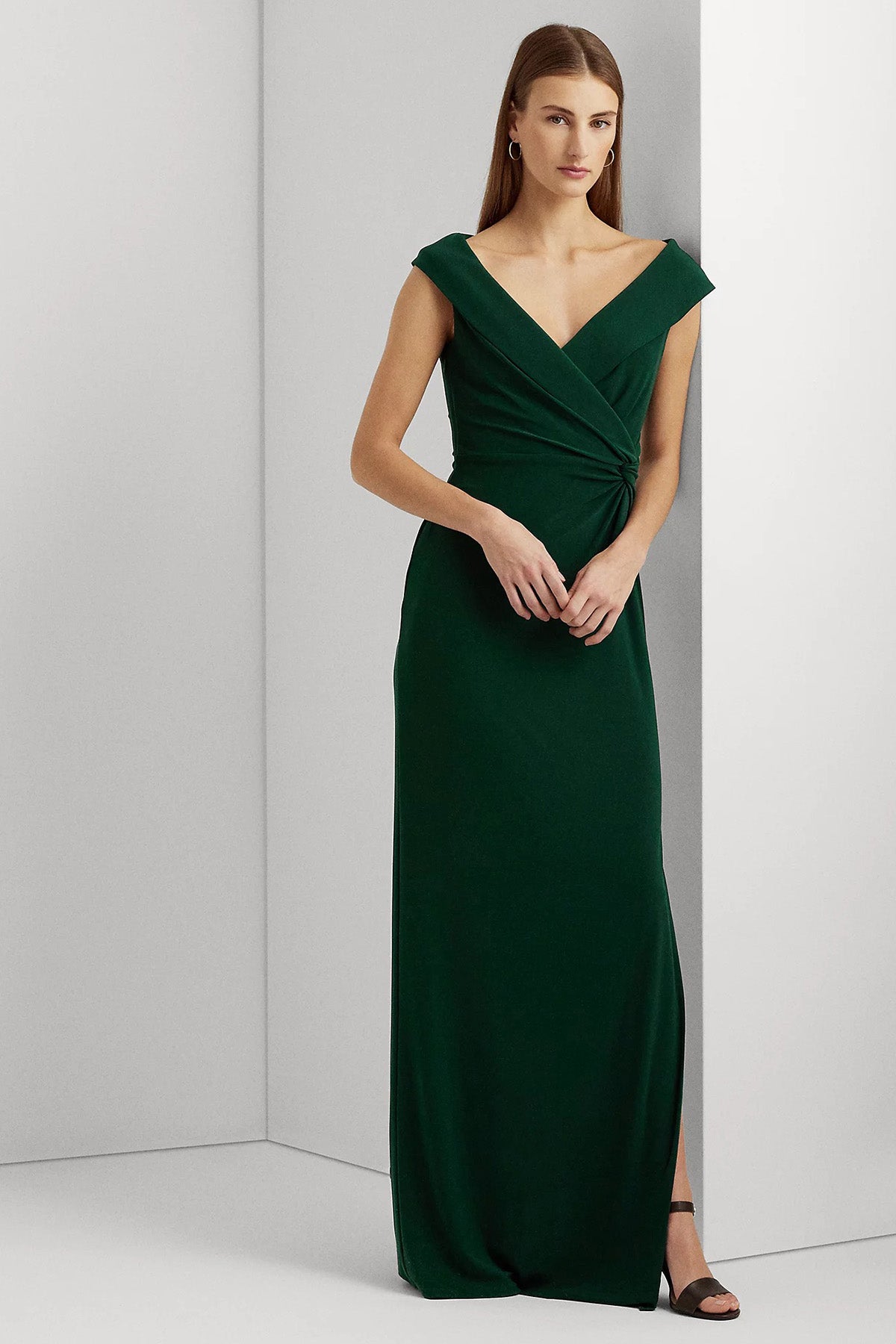 Polo Ralph Lauren V Yaka Kruvaze Maxi Abiye Elbise-Libas Trendy Fashion Store