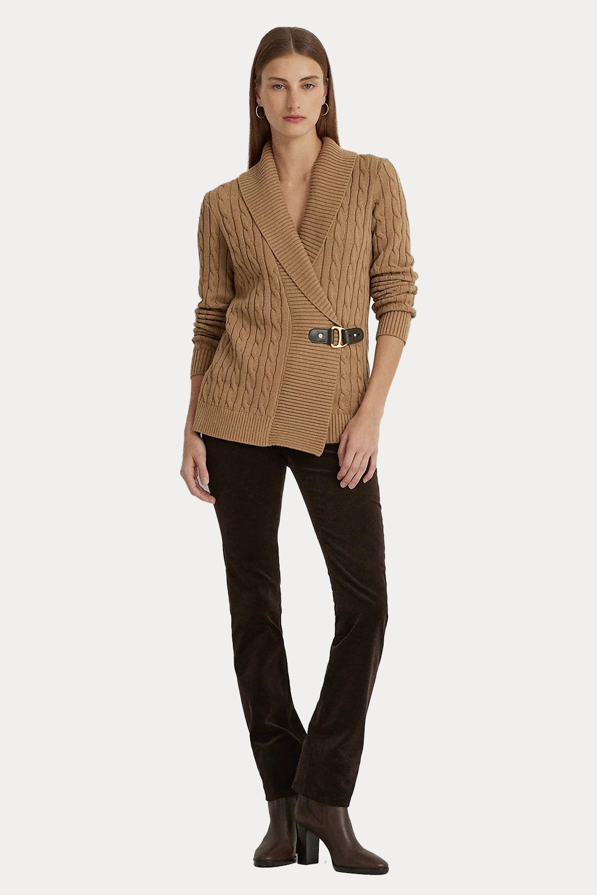 Polo Ralph Lauren Saç Örgü Kemerli Şal Yaka Triko Ceket-Libas Trendy Fashion Store