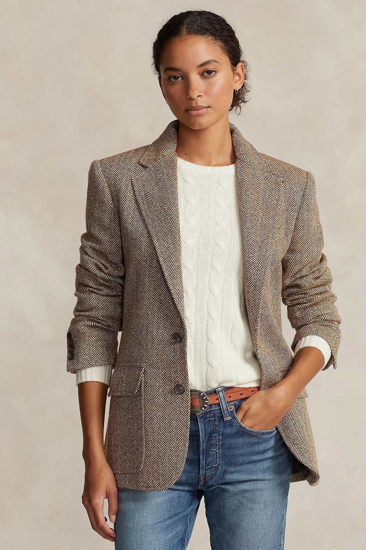 Polo Ralph Lauren Balıksırtı Desenli İpekli Keten Blazer Ceket-Libas Trendy Fashion Store