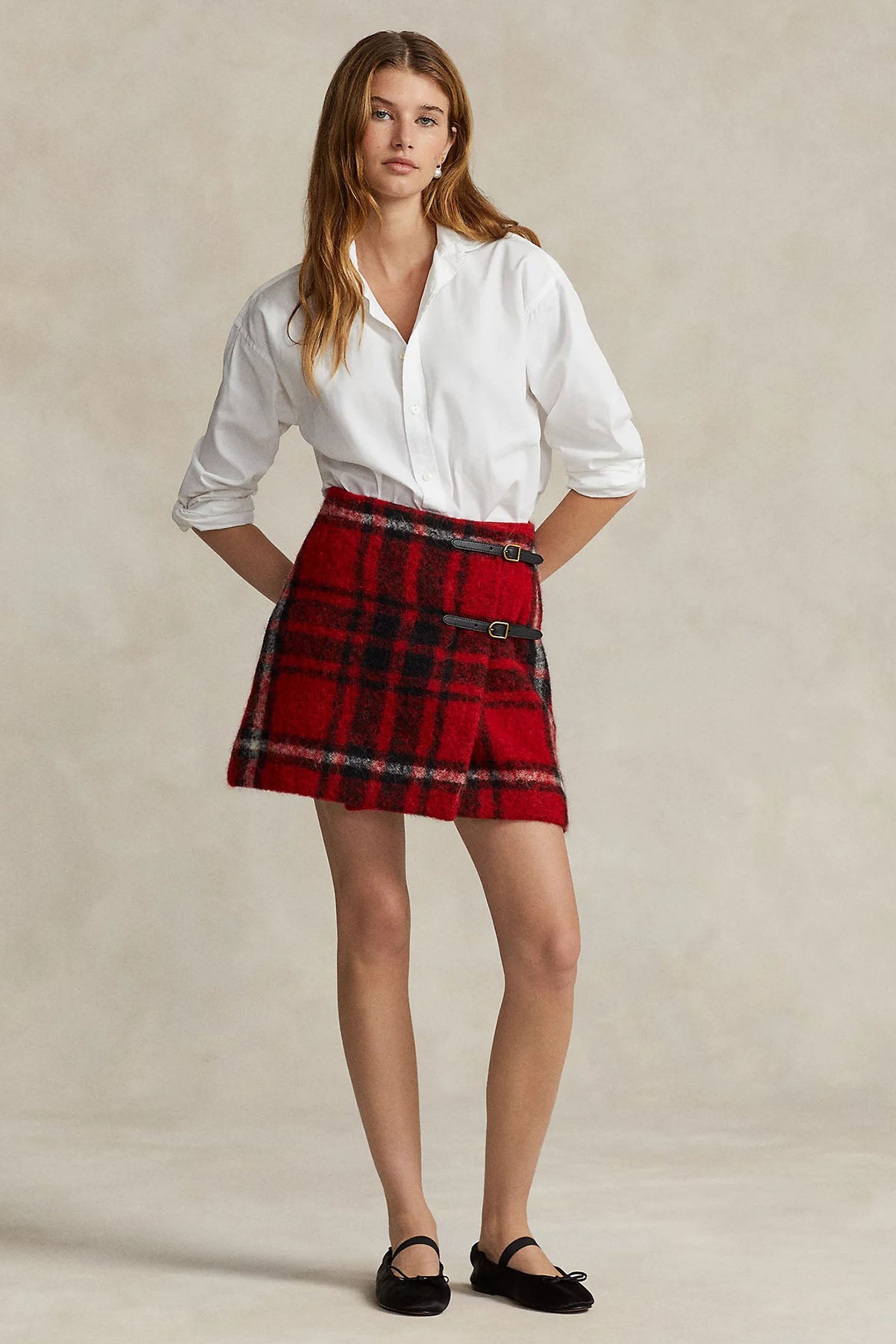 Polo Ralph Lauren Ekoseli Deri Kemer Detaylı Mini Yün Etek-Libas Trendy Fashion Store