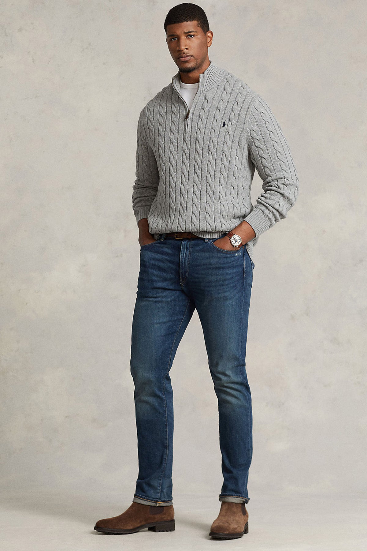 Polo Ralph Lauren Yarım Fermuarlı Dik Yaka Saç Örgü Triko-Libas Trendy Fashion Store