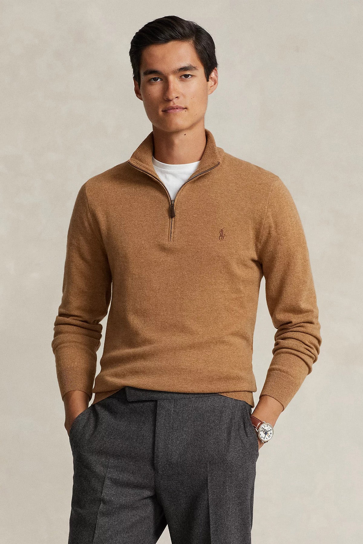 Polo Ralph Lauren Dik Yaka Yarım Fermuarlı Örgü Yün Triko-Libas Trendy Fashion Store