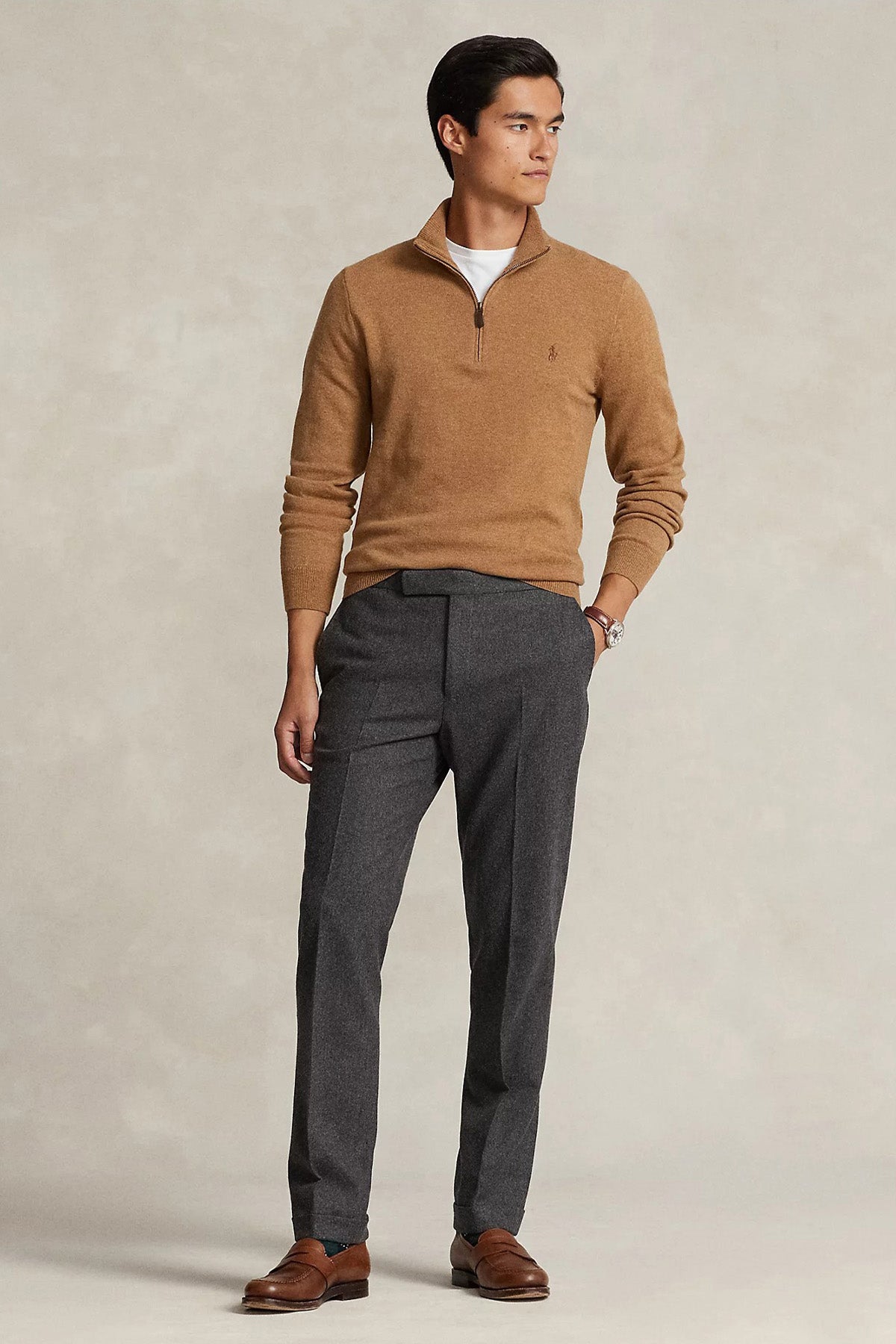 Polo Ralph Lauren Dik Yaka Yarım Fermuarlı Örgü Yün Triko-Libas Trendy Fashion Store