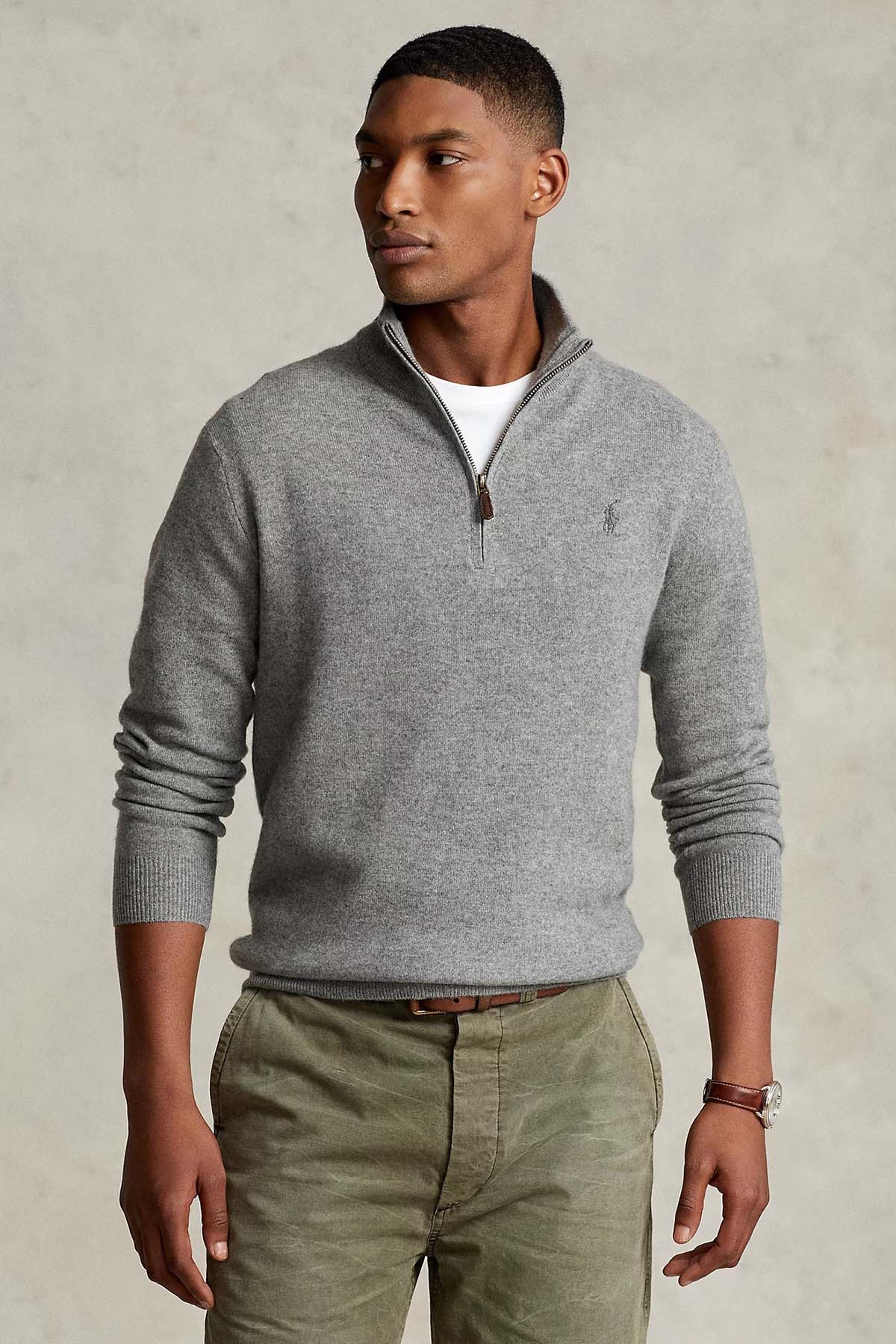 Polo Ralph Lauren Dik Yaka Yarım Fermuarlı Örgü Yün Triko-Libas Trendy Fashion Store