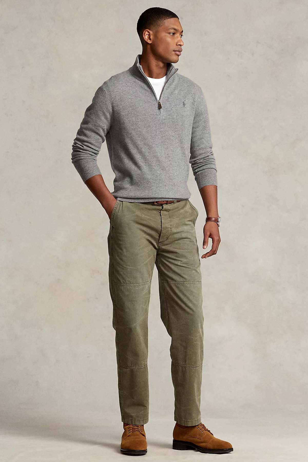 Polo Ralph Lauren Dik Yaka Yarım Fermuarlı Örgü Yün Triko-Libas Trendy Fashion Store