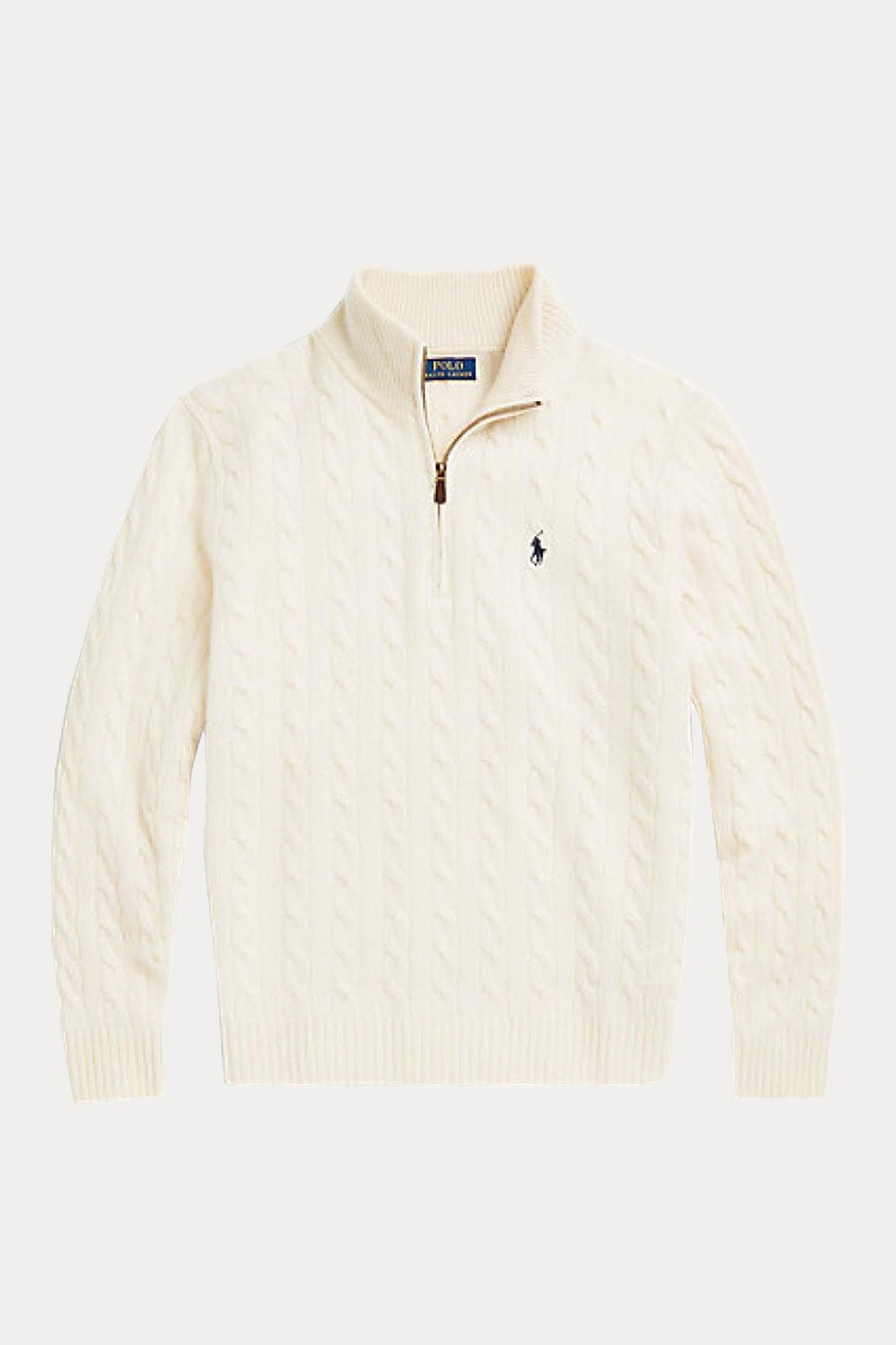 Polo Ralph Lauren Yarım Fermuarlı Dik Yaka Saç Örgü Kaşmirli Yün