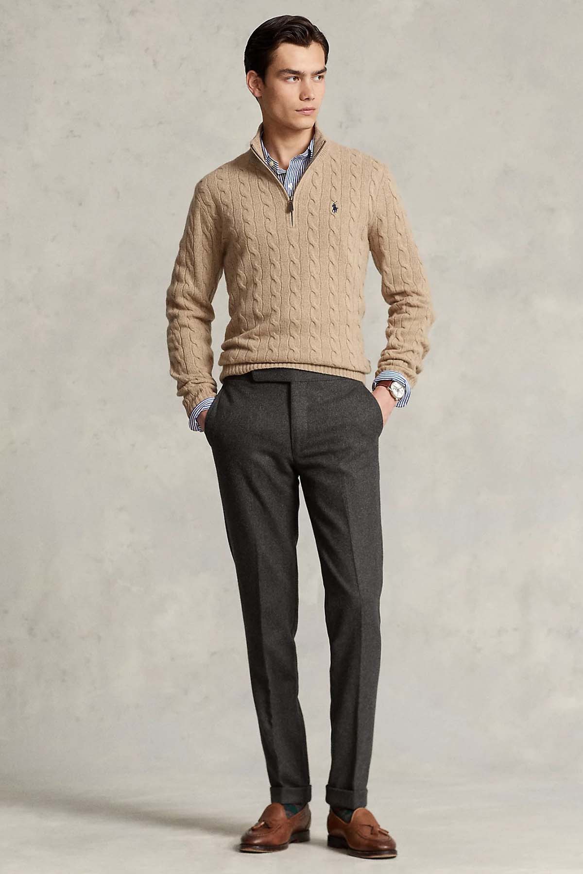 Polo Ralph Lauren Yarım Fermuarlı Dik Yaka Saç Örgü Kaşmirli Yün Triko-Libas Trendy Fashion Store