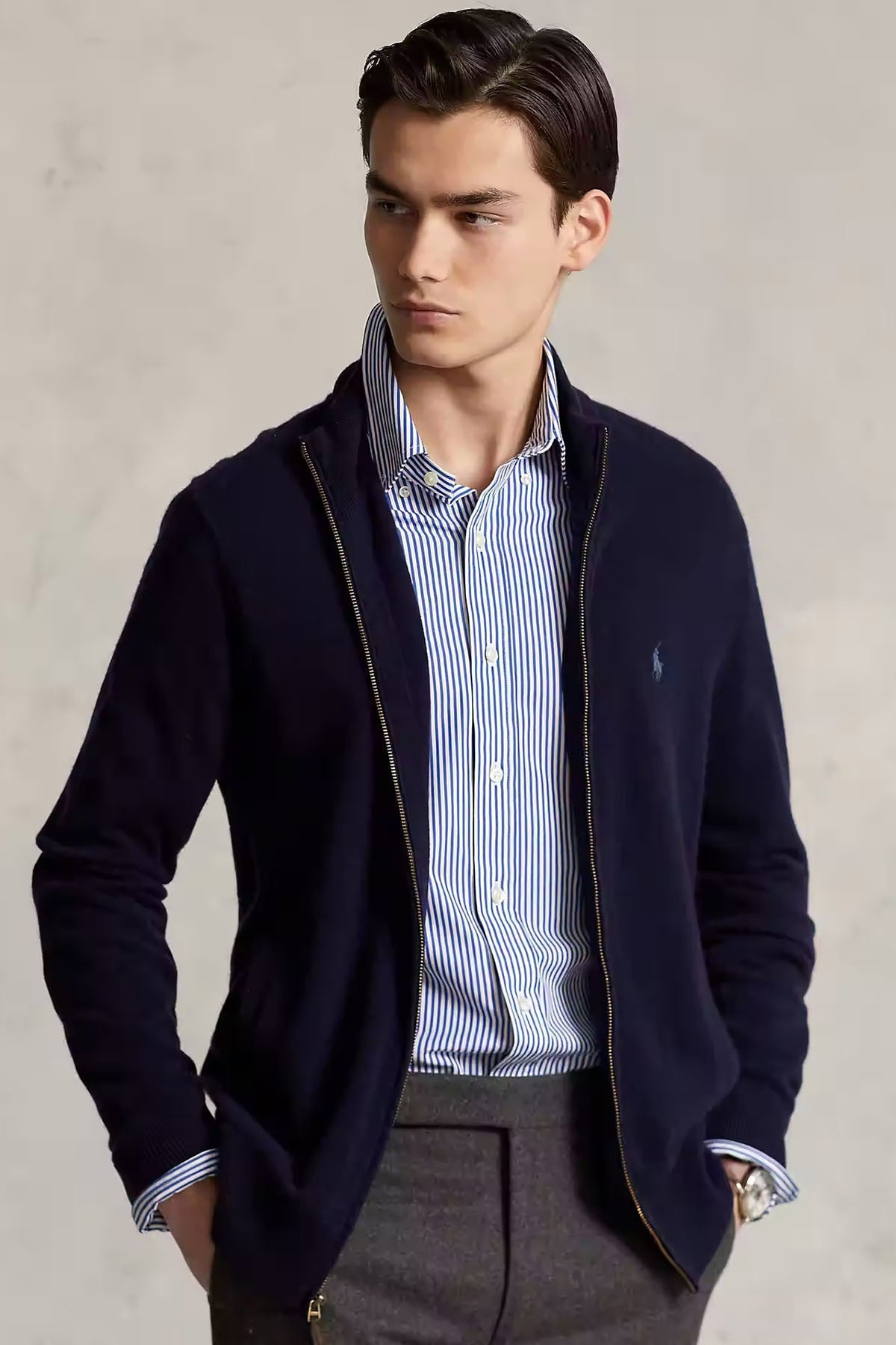 Polo Ralph Lauren Dik Yaka Fermuarlı Yün Triko Ceket-Libas Trendy Fashion Store