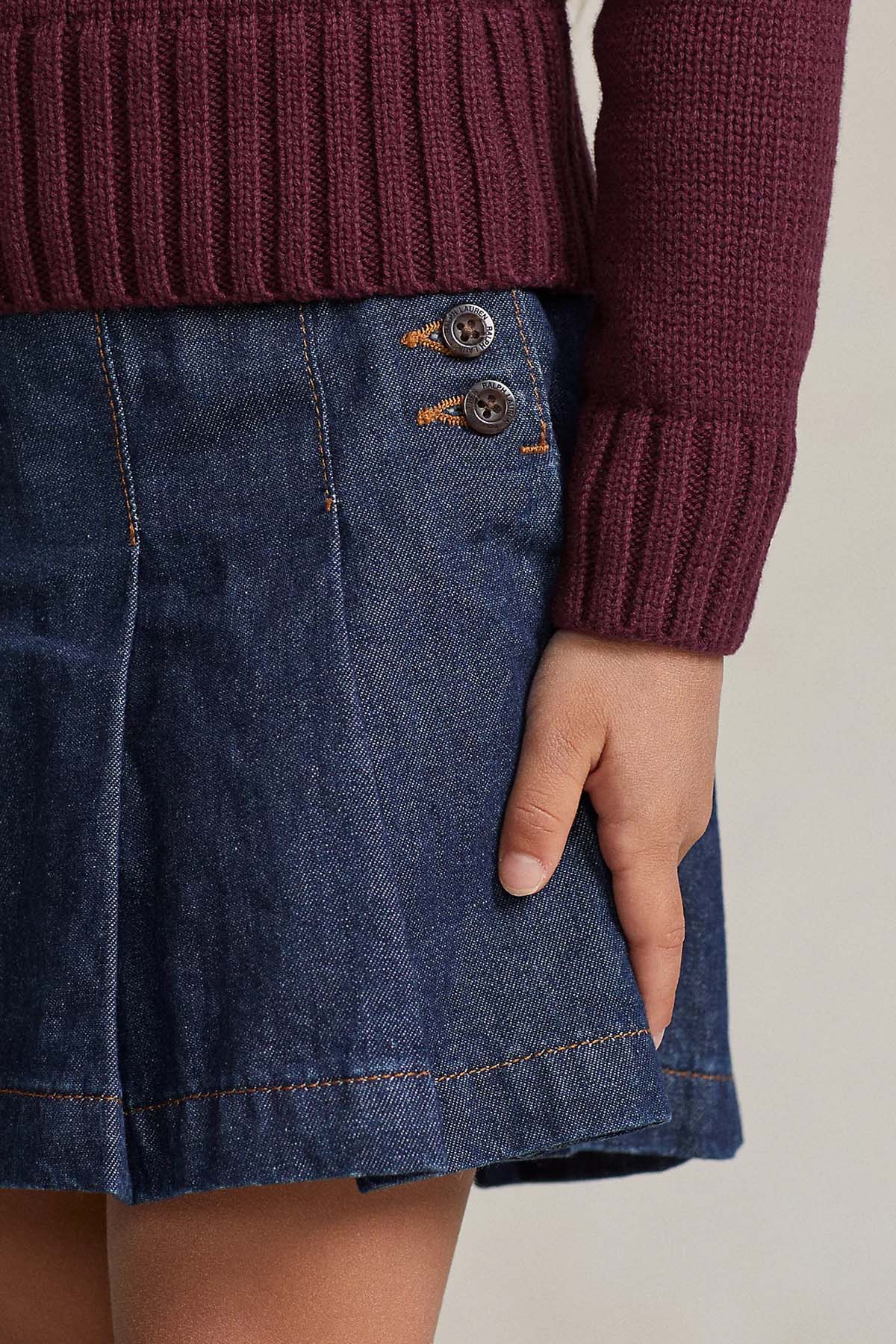 Polo Ralph Lauren Kids 4-5 Yaş Kız Çocuk Pileli Denim Etek-Libas Trendy Fashion Store