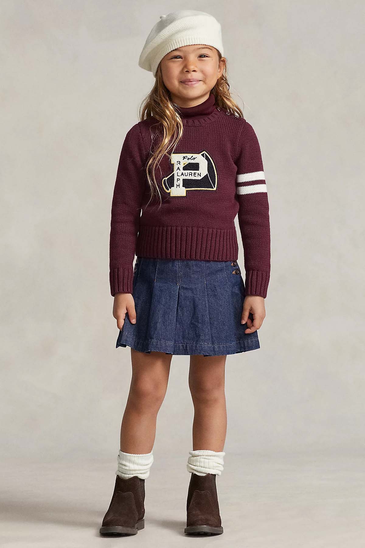 Polo Ralph Lauren Kids 4-5 Yaş Kız Çocuk Pileli Denim Etek-Libas Trendy Fashion Store