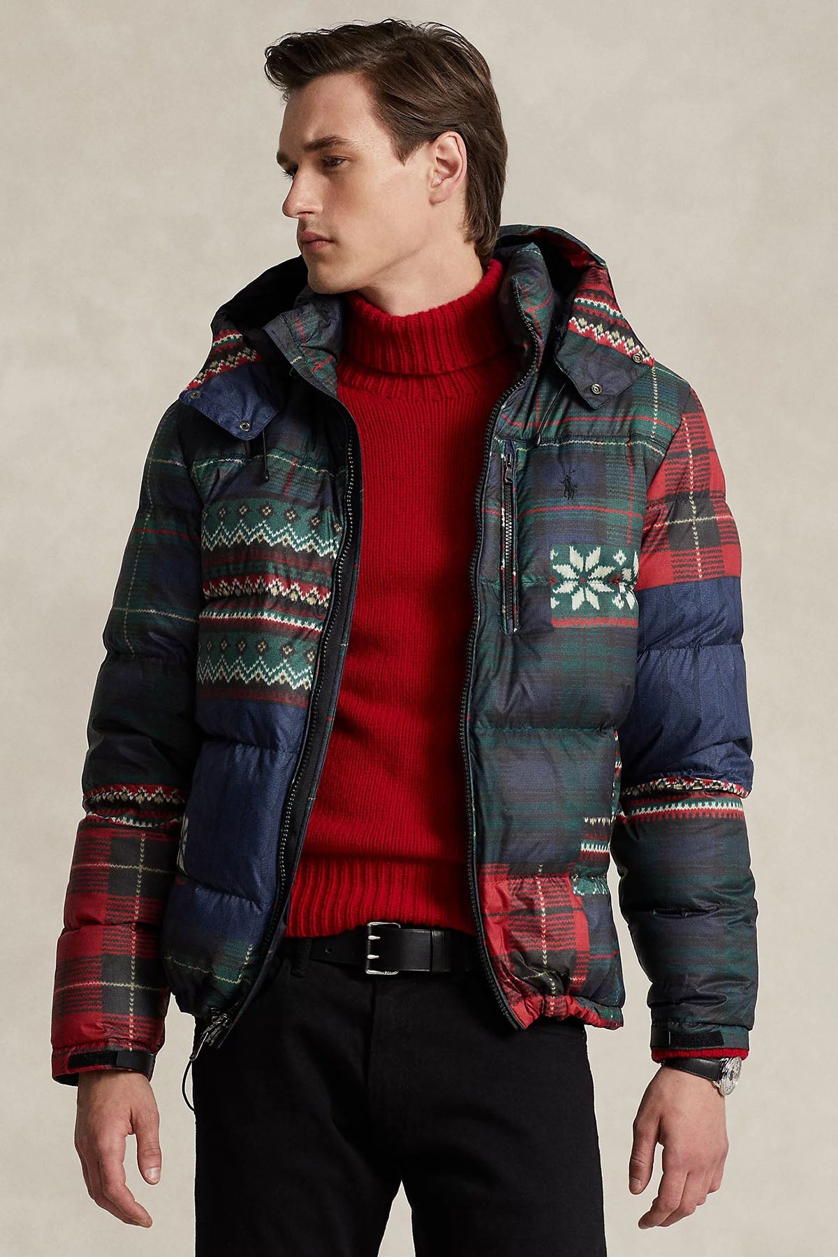 Polo Ralph Lauren Fair Isle Desenli Kapüşonlu Puffer Mont-Libas Trendy Fashion Store