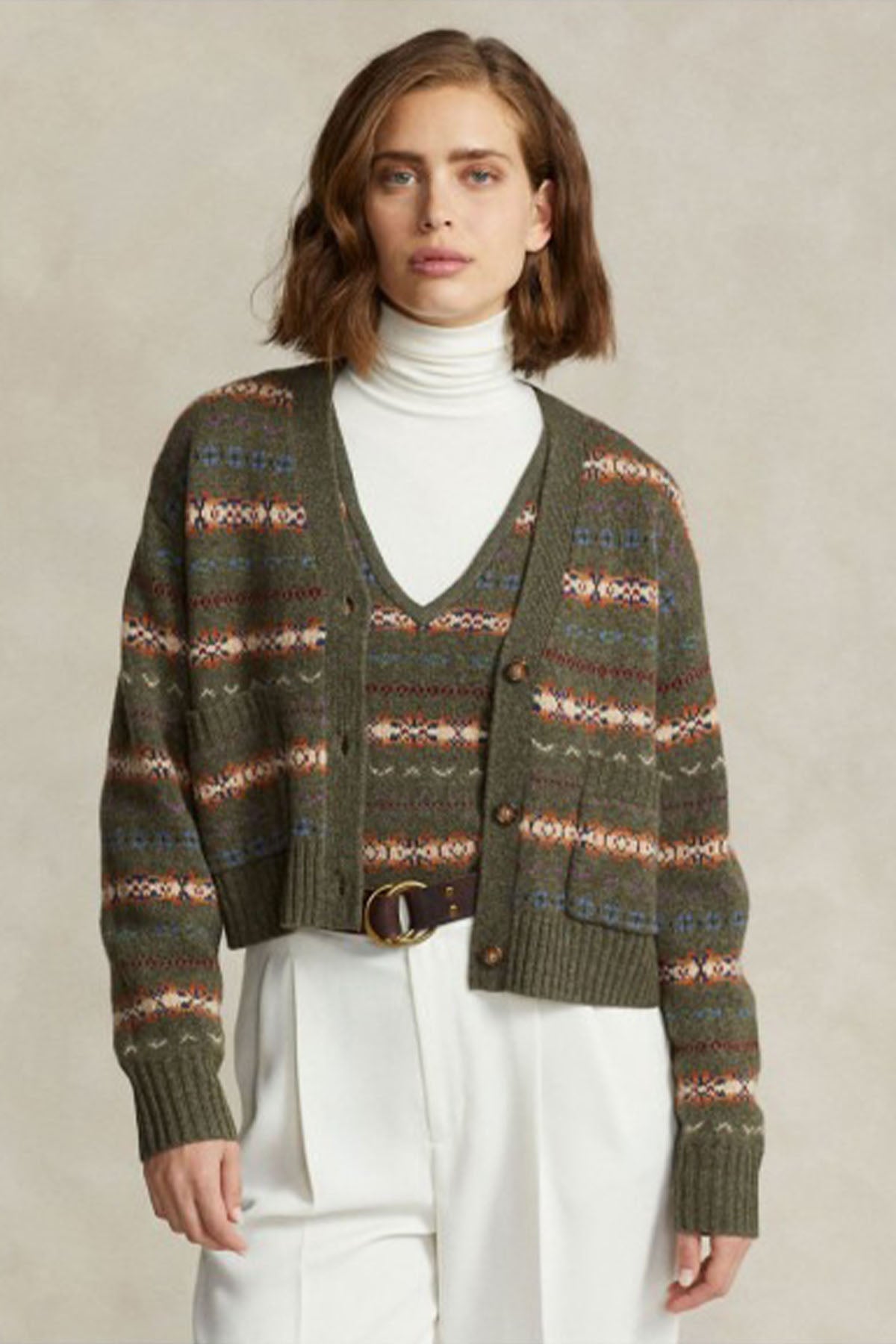 Polo Ralph Lauren Fair Isle Desenli Kaşmirli Örgü Yün Triko Ceket-Libas Trendy Fashion Store