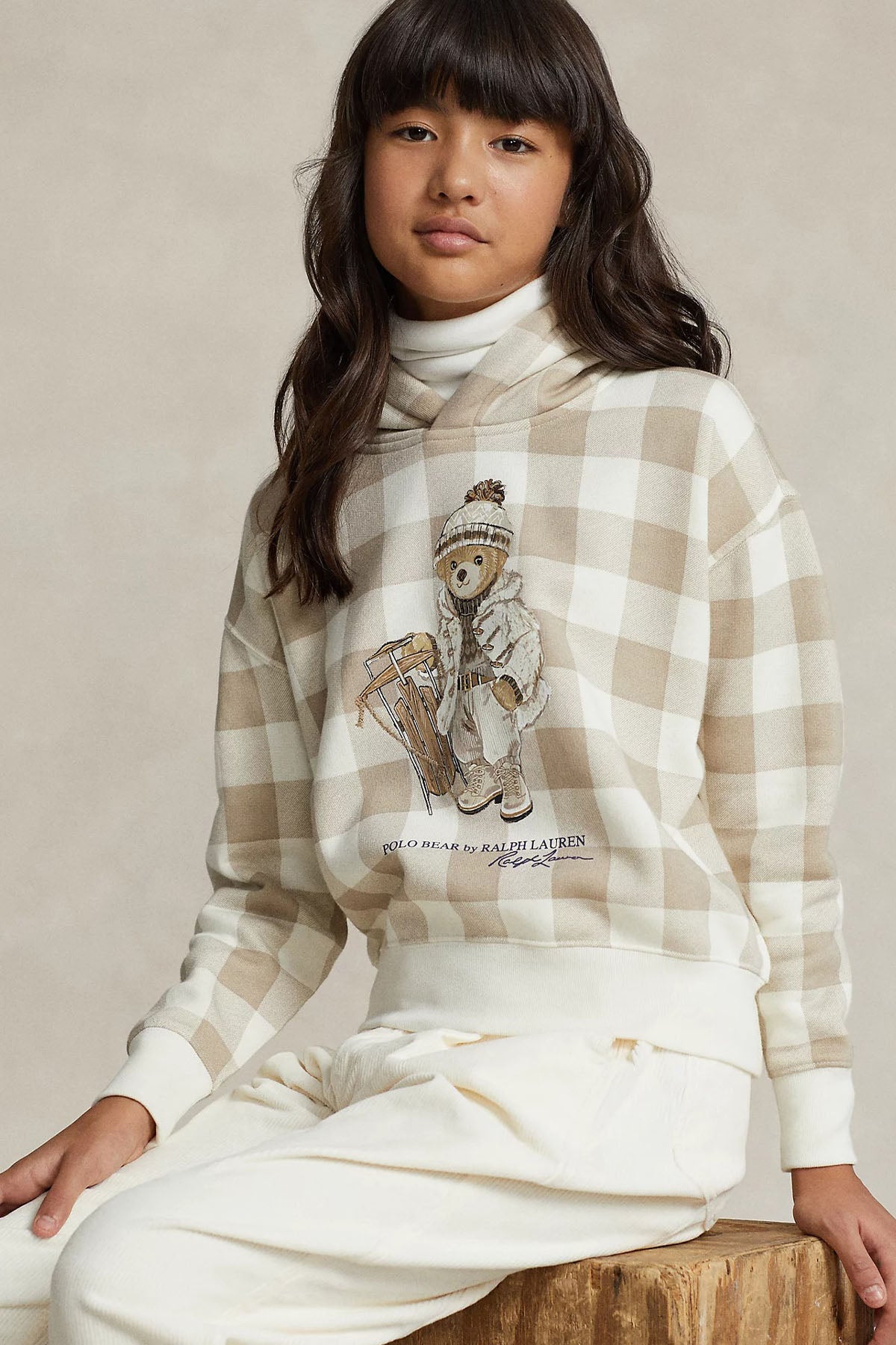 Polo Ralph Lauren Kids 5-6 Yaş Kız Çocuk Ekoseli Kapüşonlu Polo Bear Sweatshirt-Libas Trendy Fashion Store