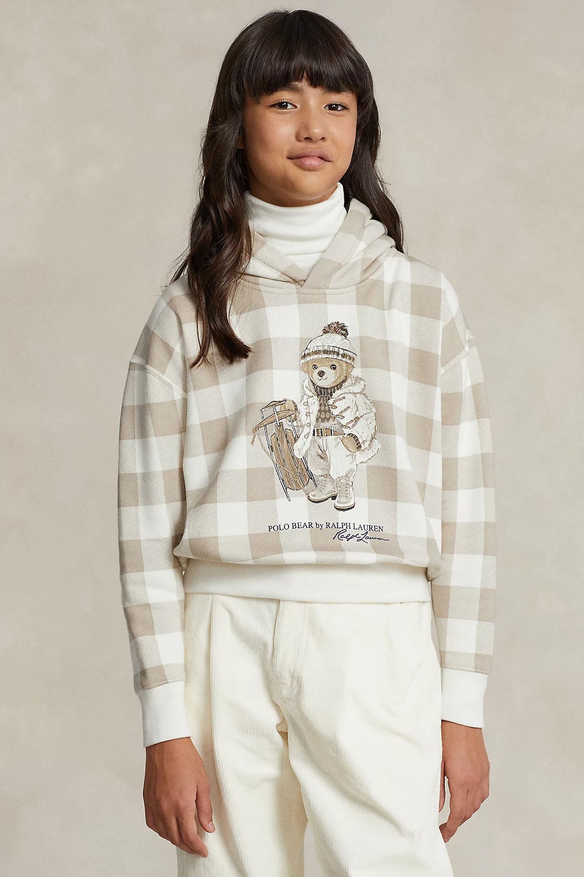 Polo Ralph Lauren Kids 5-6 Yaş Kız Çocuk Ekoseli Kapüşonlu Polo Bear Sweatshirt-Libas Trendy Fashion Store