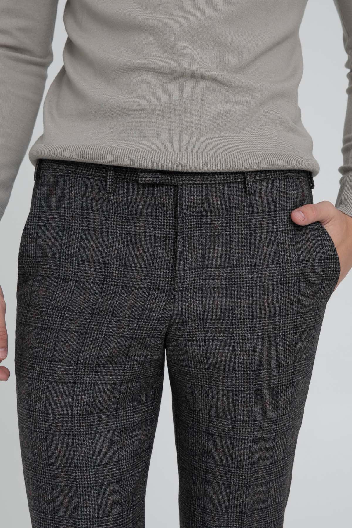 Pantaloni Torino Master Fit Duble Paça Ekoseli Yün Pantolon-Libas Trendy Fashion Store