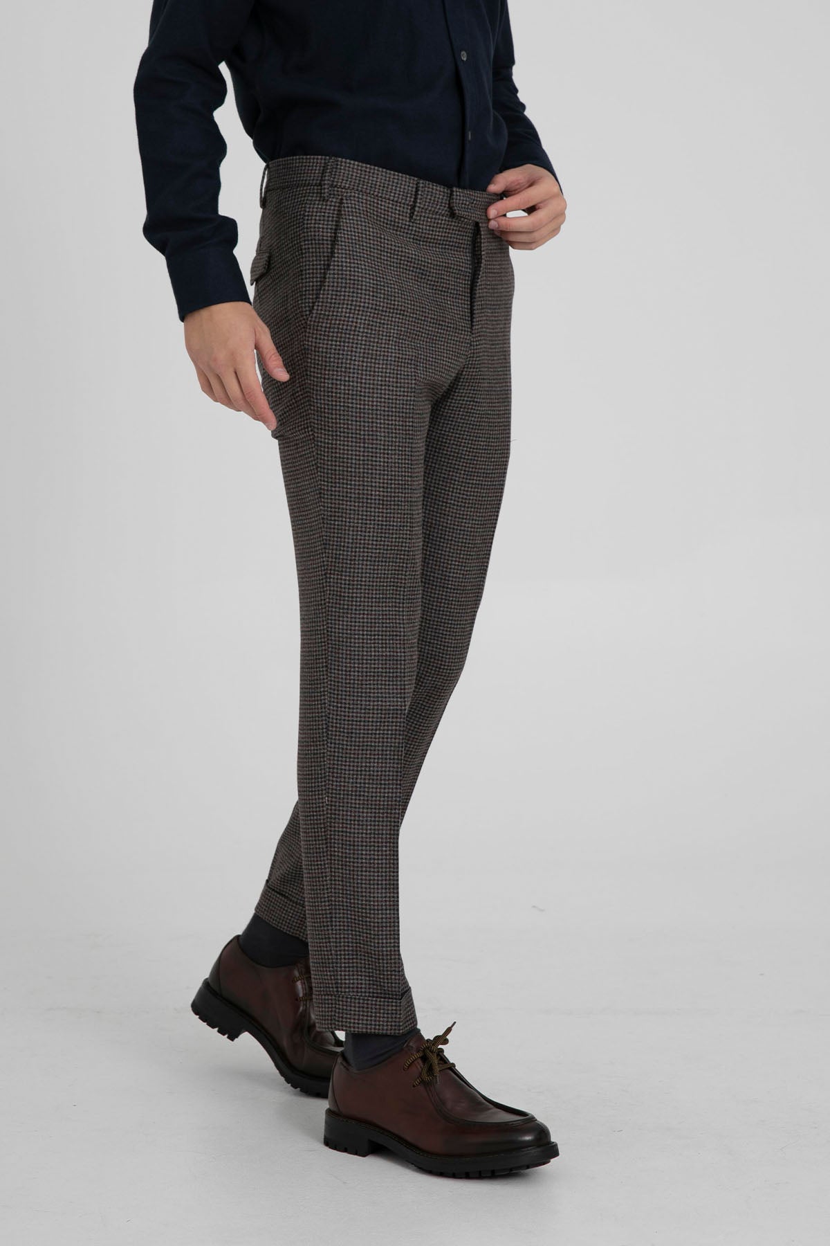 Pantaloni Torino Master Fit Piye Dö Pul Desenli Duble Paça Yün Pantolon-Libas Trendy Fashion Store