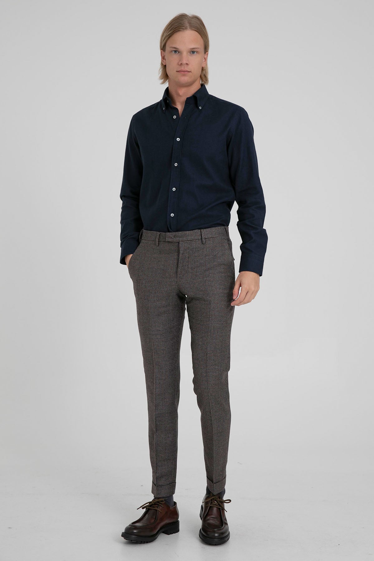 Pantaloni Torino Master Fit Piye Dö Pul Desenli Duble Paça Yün Pantolon-Libas Trendy Fashion Store