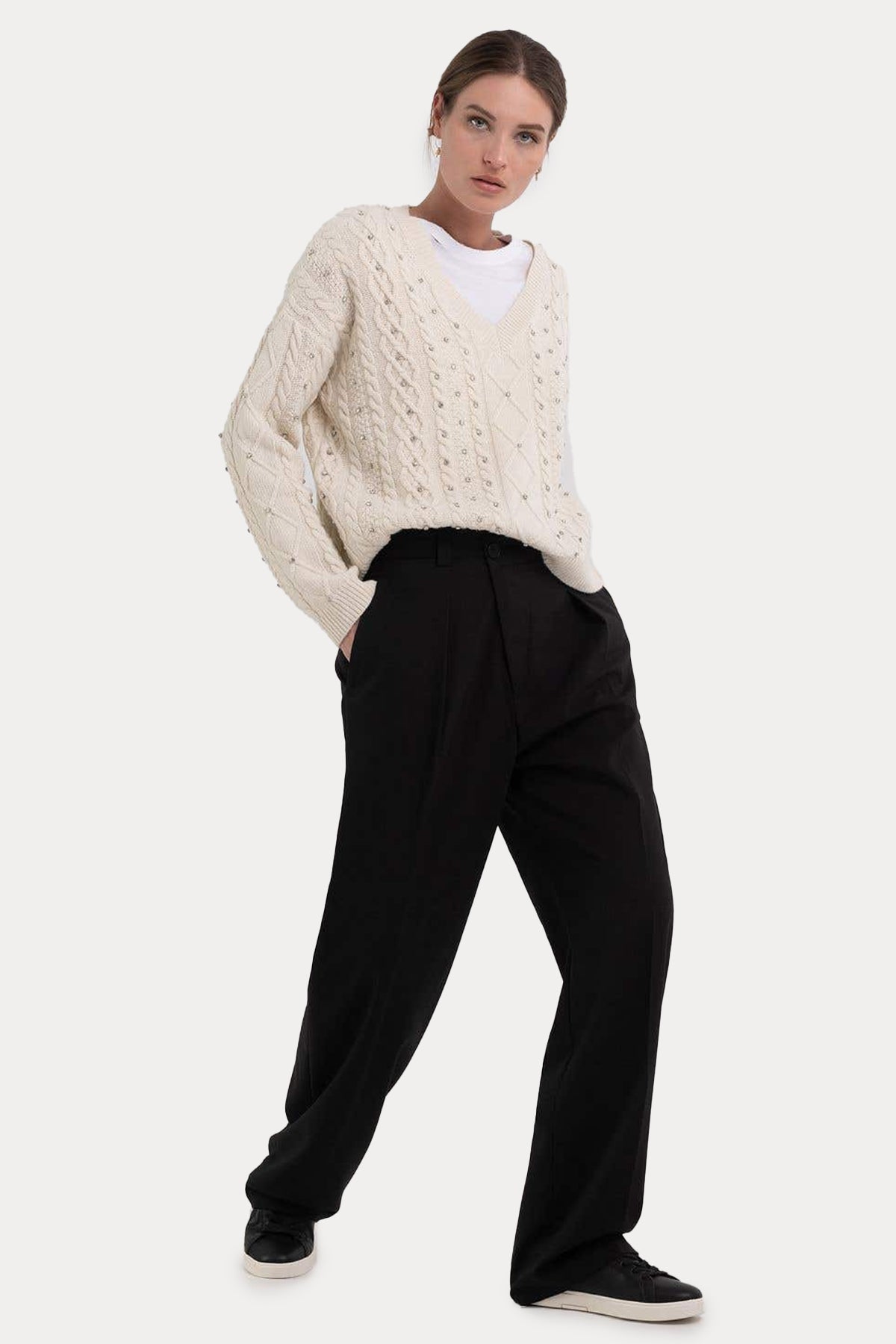 Replay Geniş Kesim V Yaka Örgü Yün Triko-Libas Trendy Fashion Store