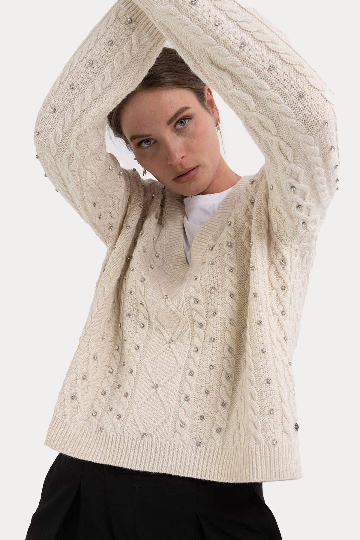 Replay Geniş Kesim V Yaka Örgü Yün Triko-Libas Trendy Fashion Store