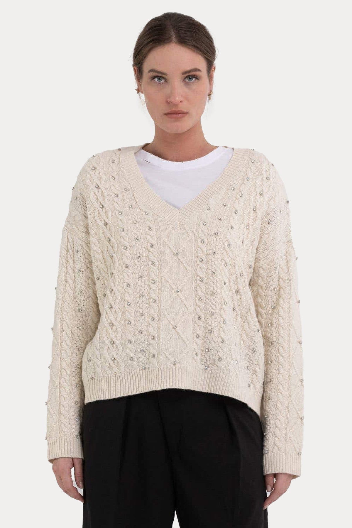 Replay Geniş Kesim V Yaka Örgü Yün Triko-Libas Trendy Fashion Store