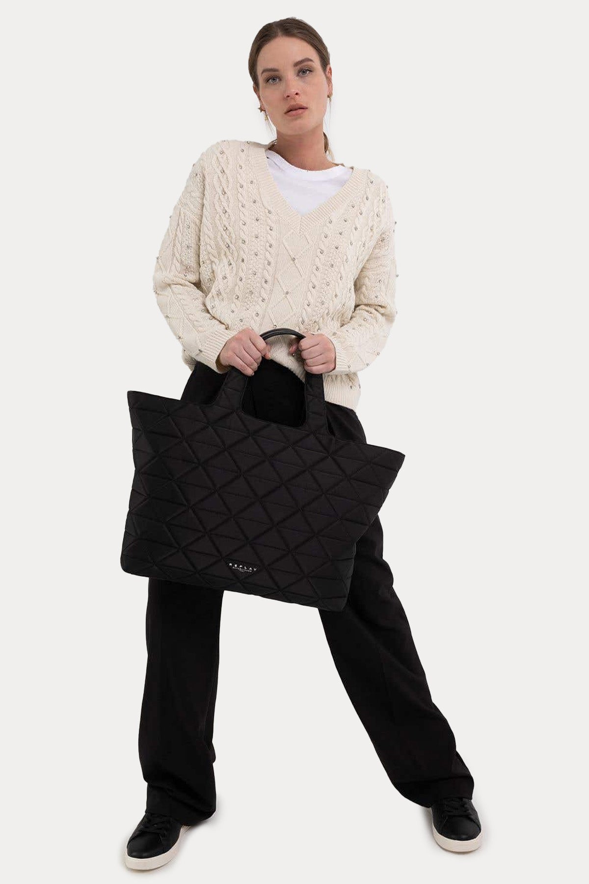 Replay Geniş Kesim V Yaka Örgü Yün Triko-Libas Trendy Fashion Store