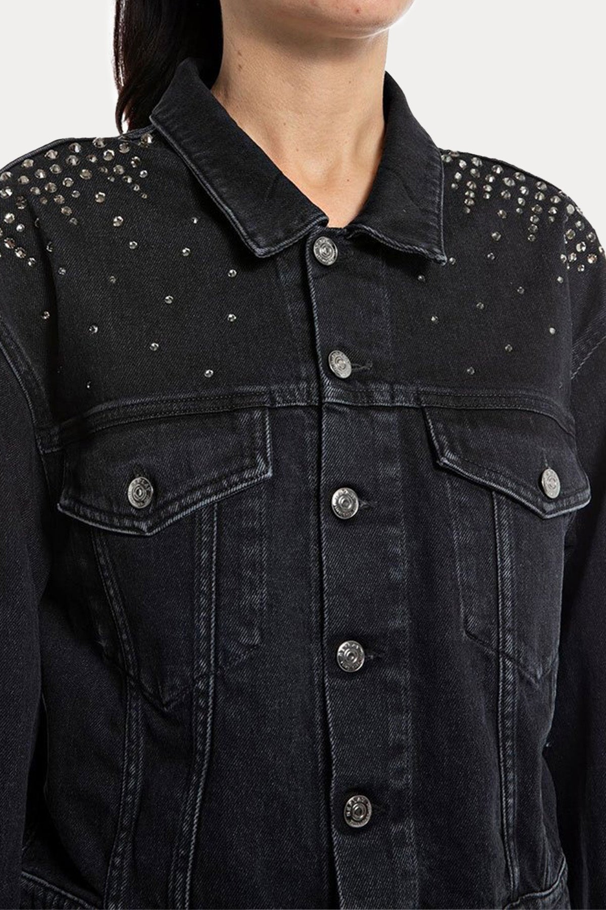Replay Parlak Taş Aksesuarlı Denim Ceket-Libas Trendy Fashion Store