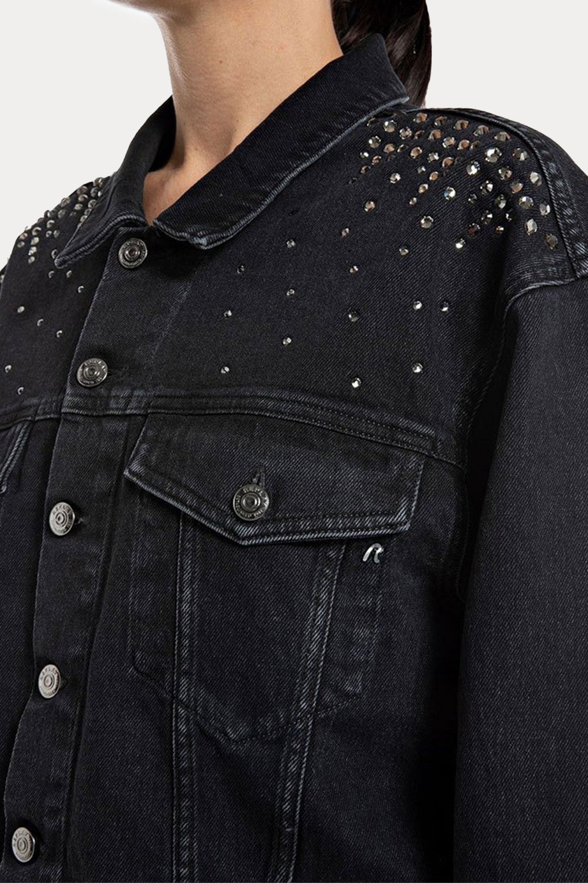 Replay Parlak Taş Aksesuarlı Denim Ceket-Libas Trendy Fashion Store